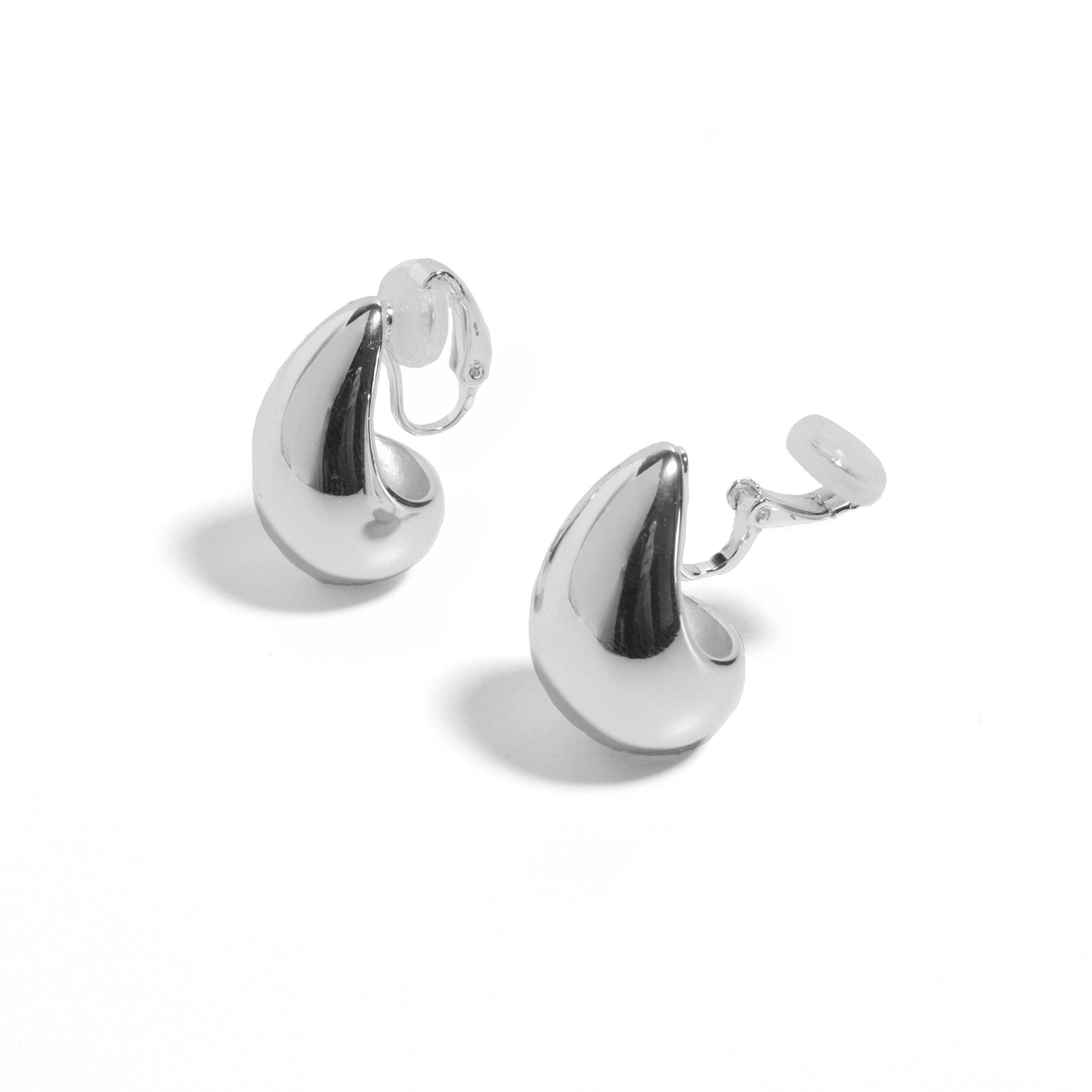 Water Drop Silver Clip On Earrings