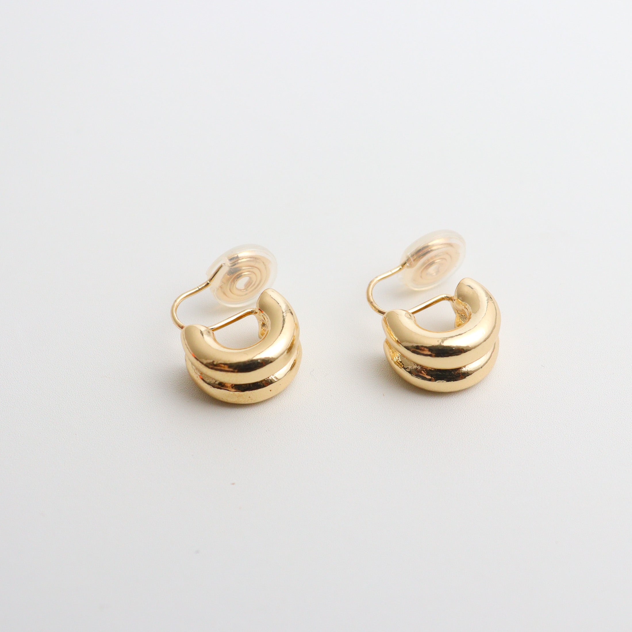 Duple Curve Gold Clip On Earrings