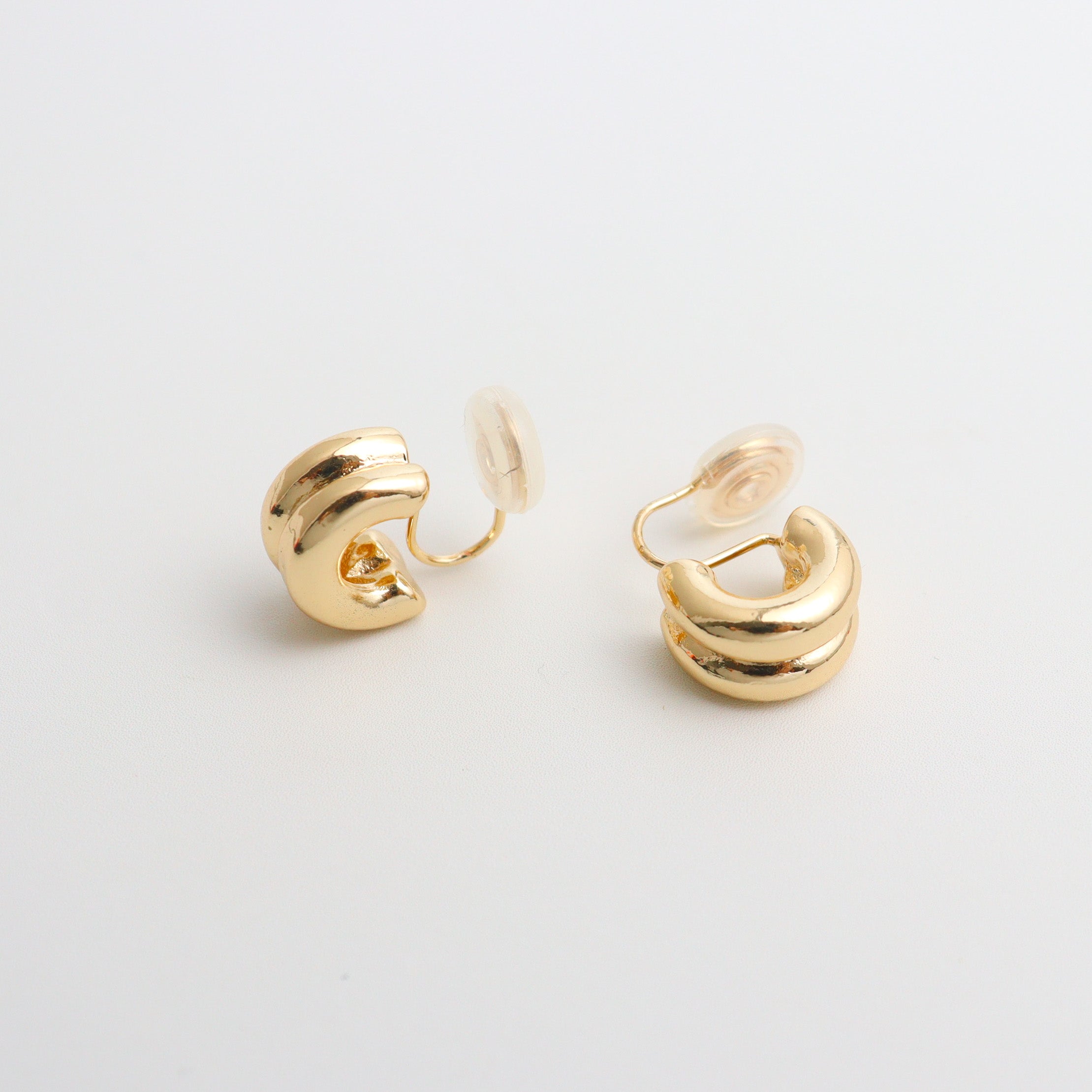 Duple Curve Gold Clip On Earrings