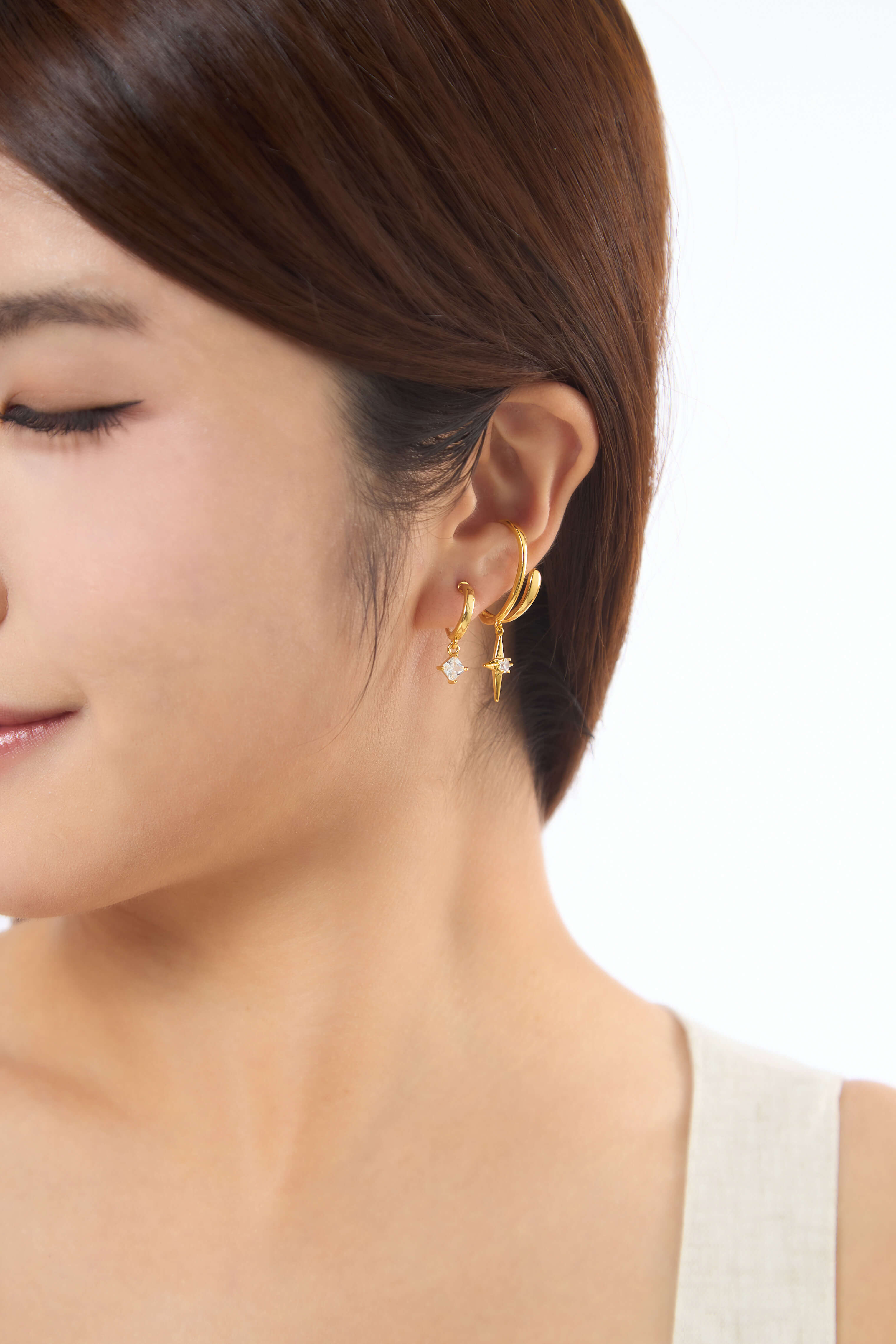 Ear Stamp Gold Clip On Earrings