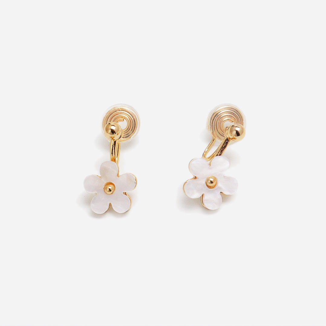 Pearly Plumeria Gold Clip On Earrings