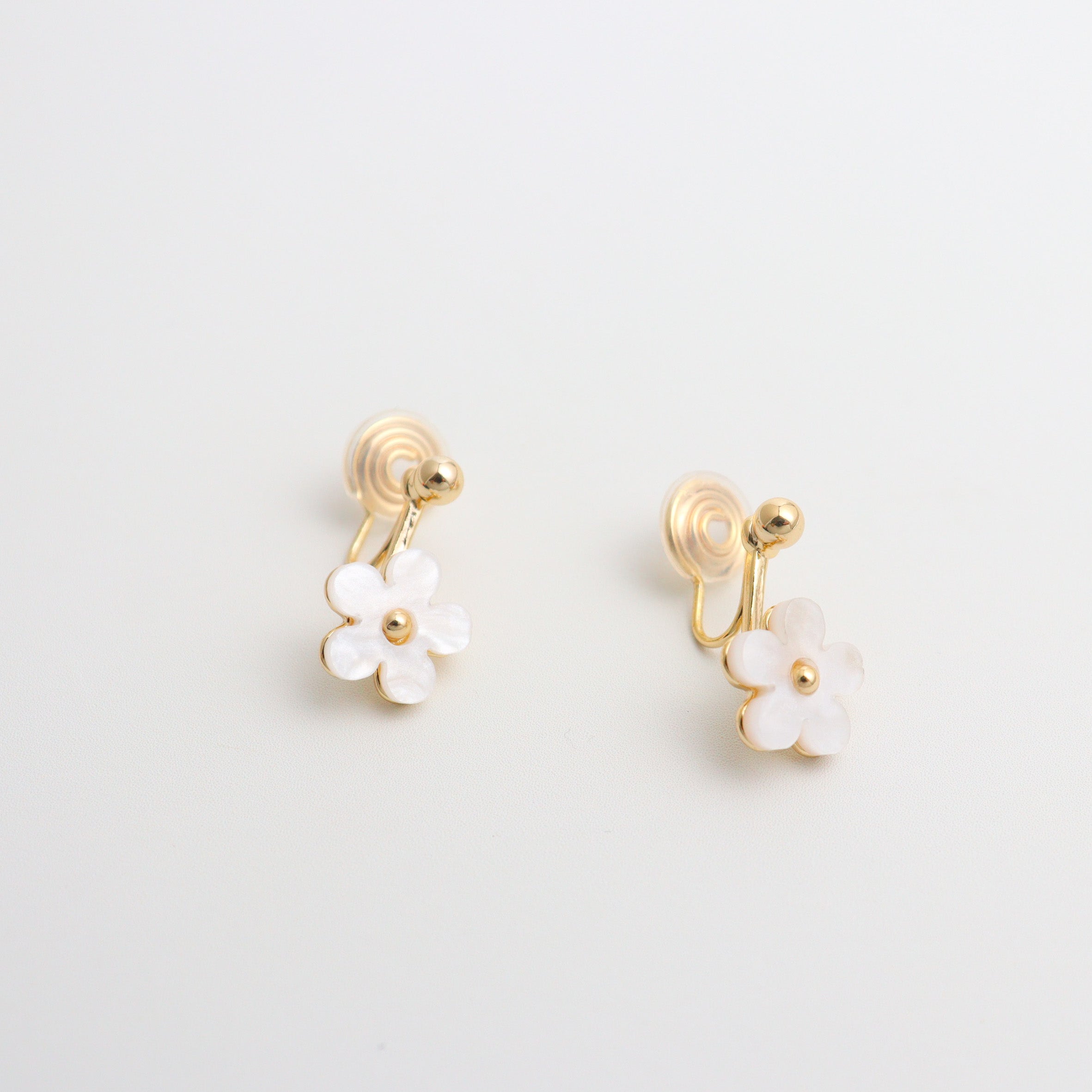 Pearly Plumeria Gold Clip On Earrings