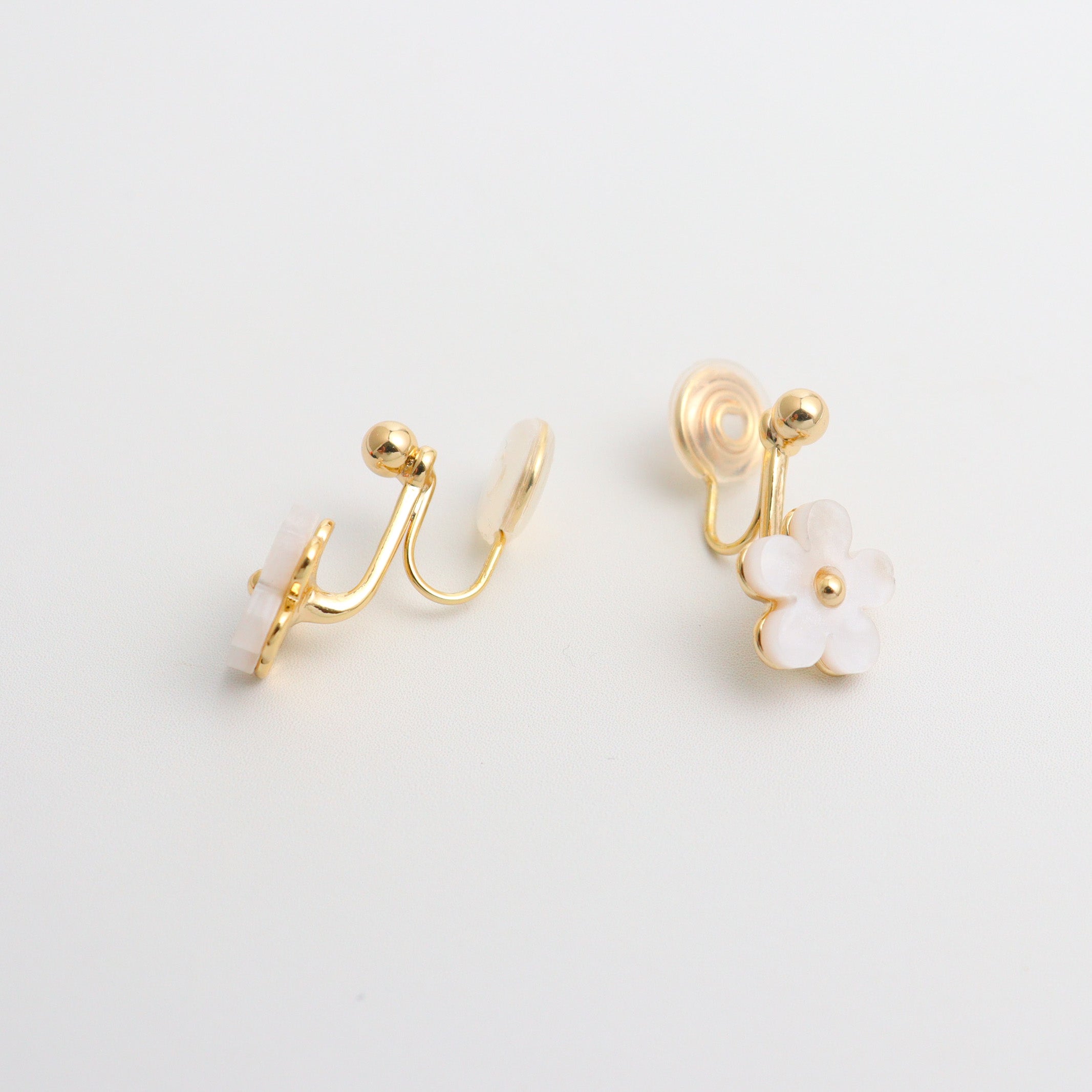 Pearly Plumeria Gold Clip On Earrings