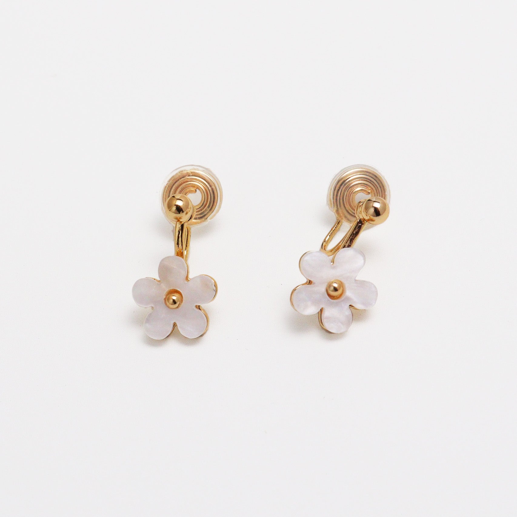 Pearly Plumeria Gold Clip On Earrings