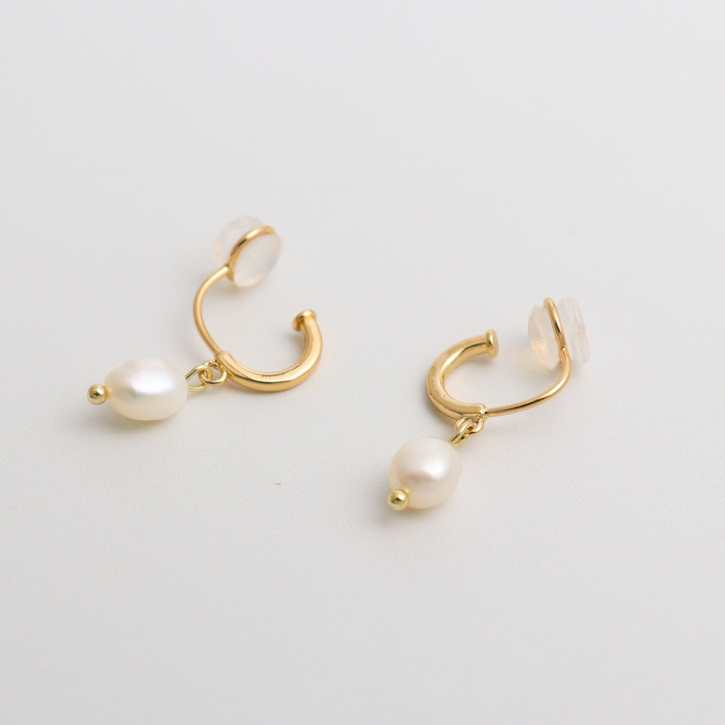 Pearl Huggies Clip On Earrings