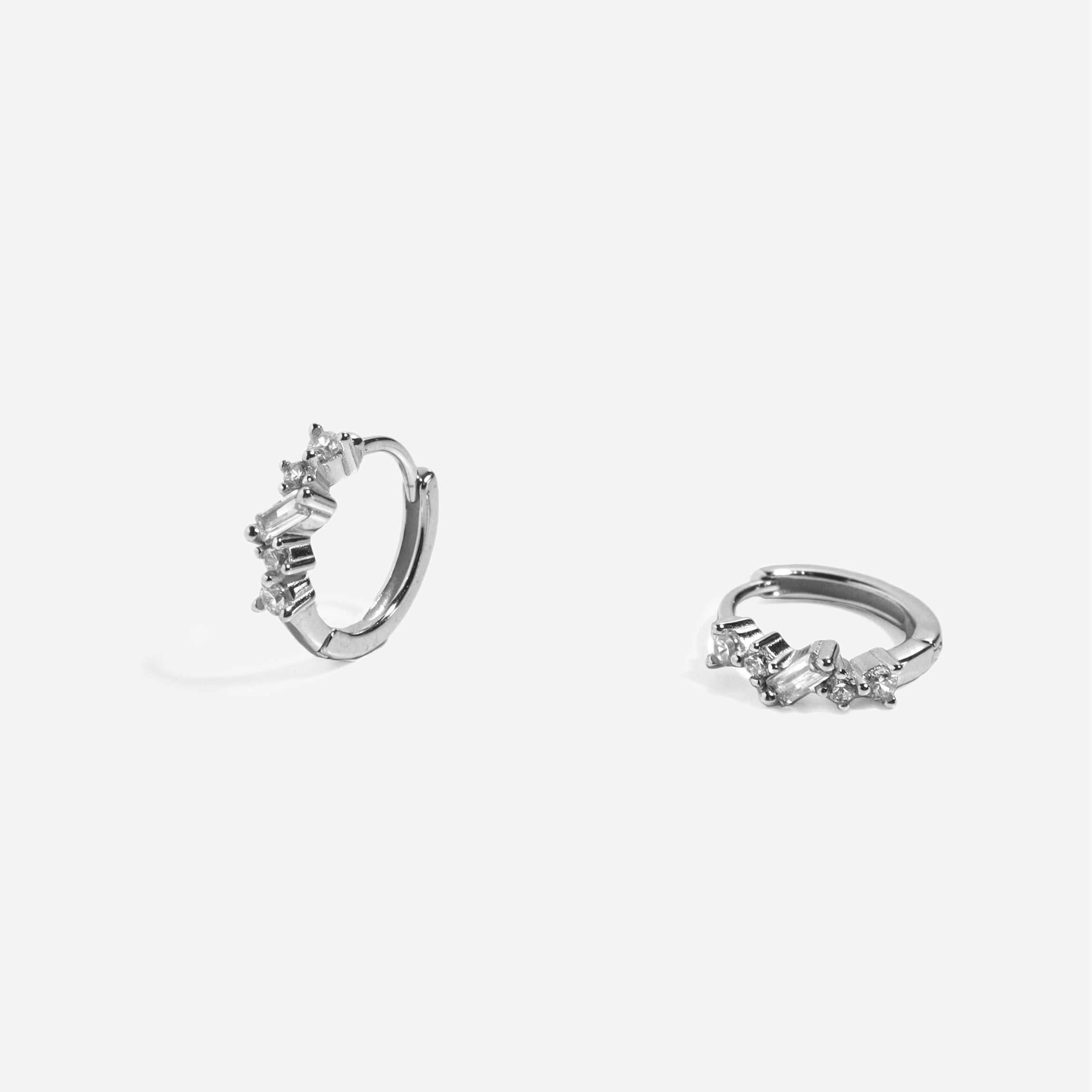 Stone Edging Silver 925 Huggies Earrings