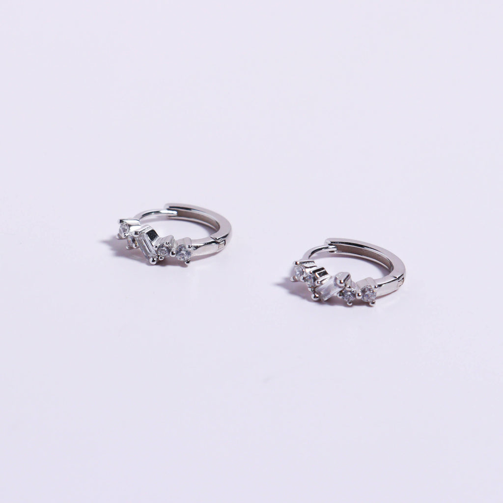 Stone Edging Silver 925 Huggies Earrings