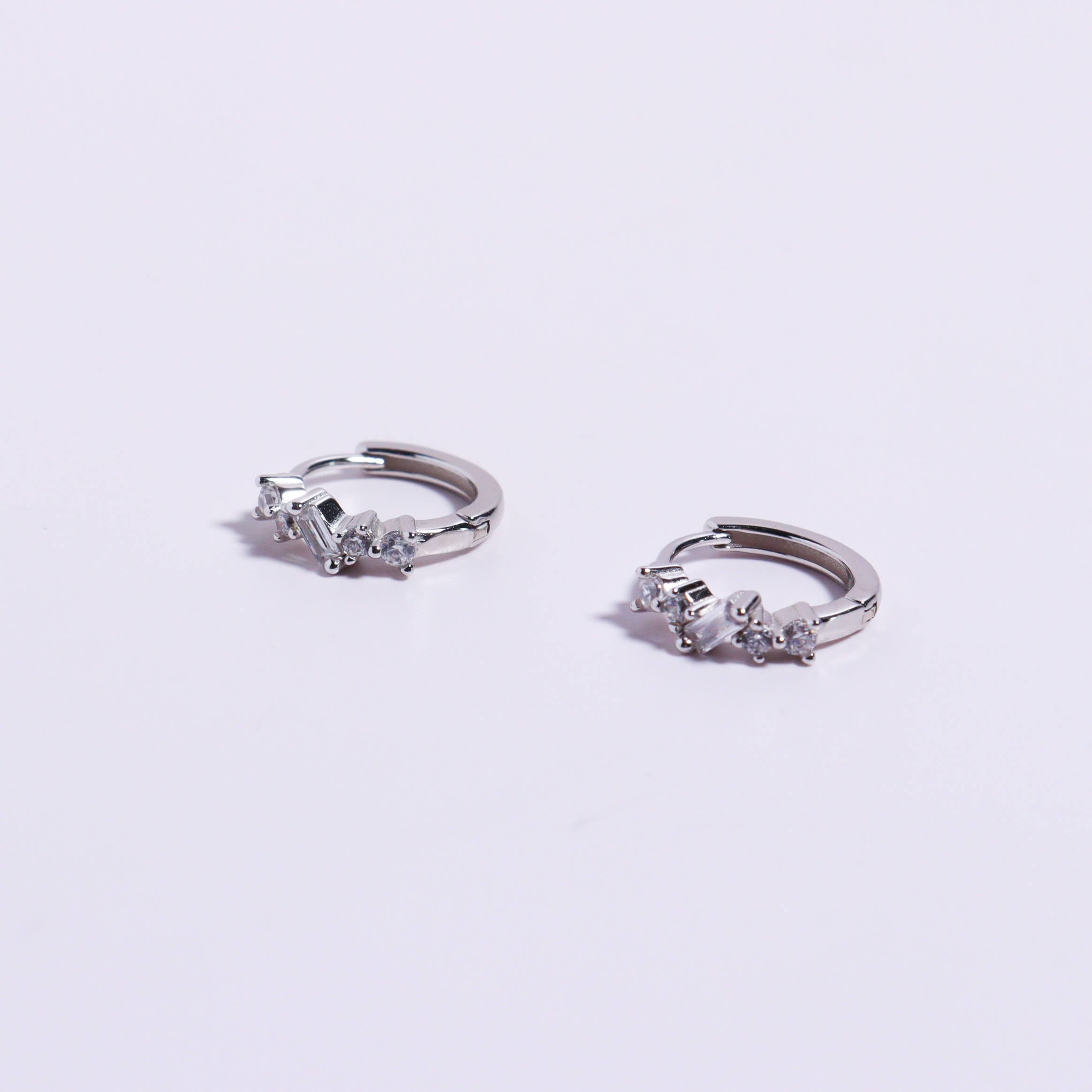 Stone Edging Silver 925 Huggies Earrings