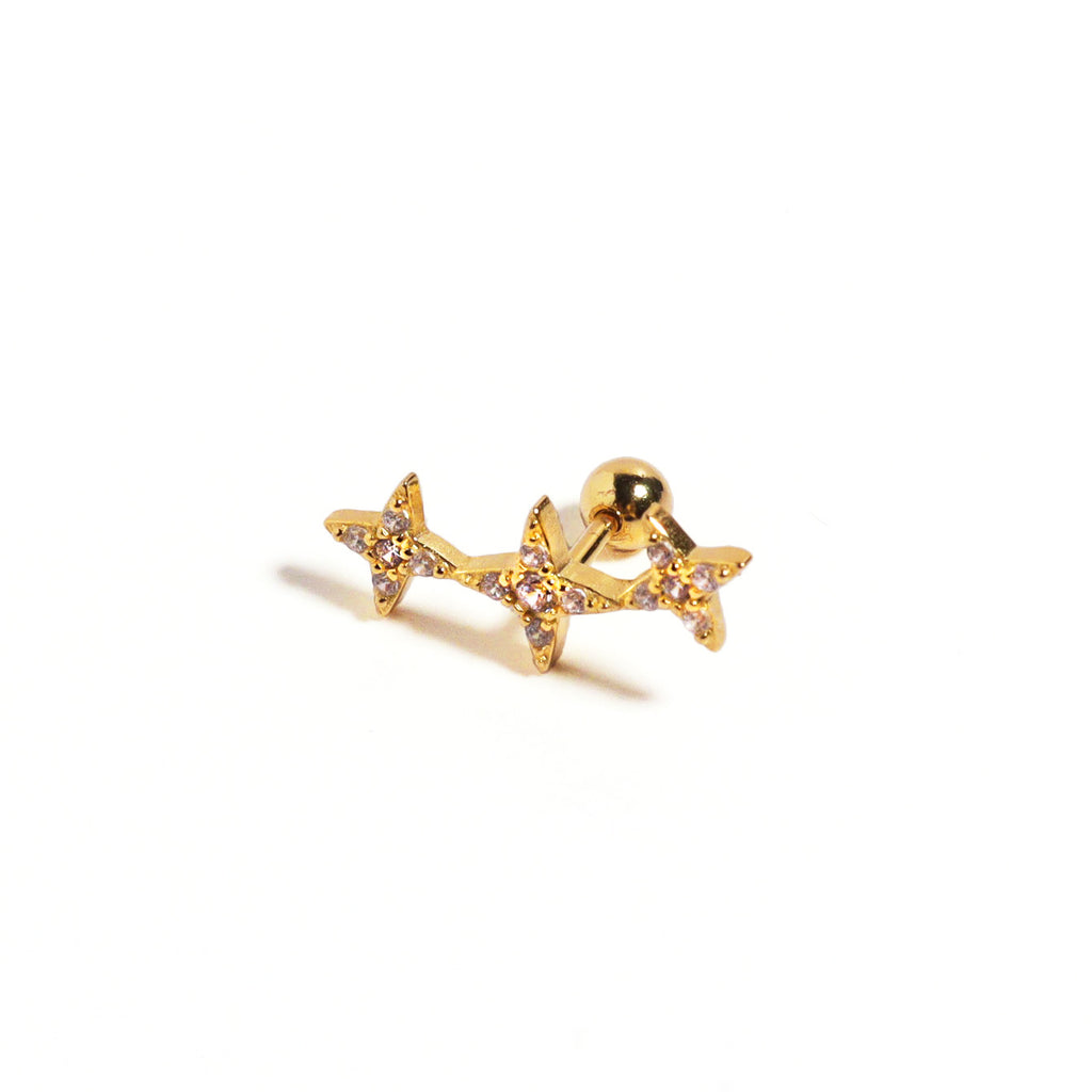 Gold Tri Stars Silver 925 Stud Earrings