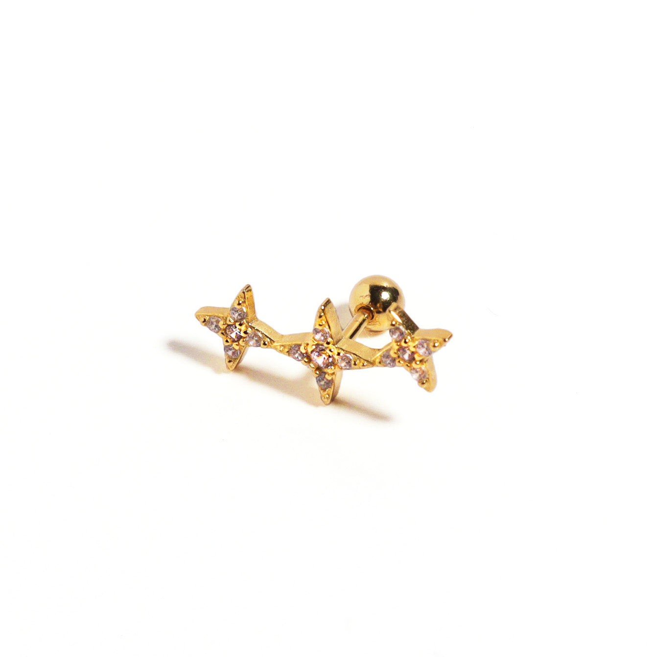 Gold Tri Stars Silver 925 Stud Earrings