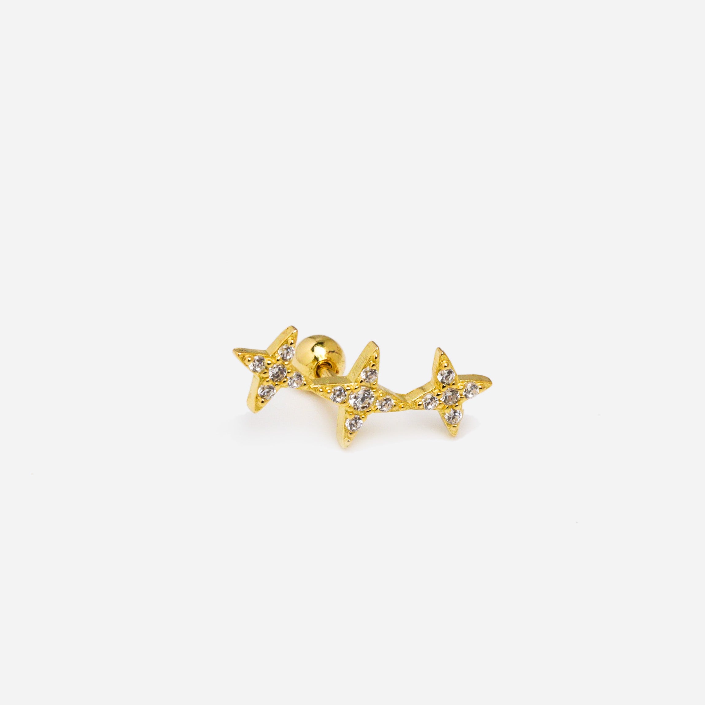 Gold Tri Stars Silver 925 Stud Earrings