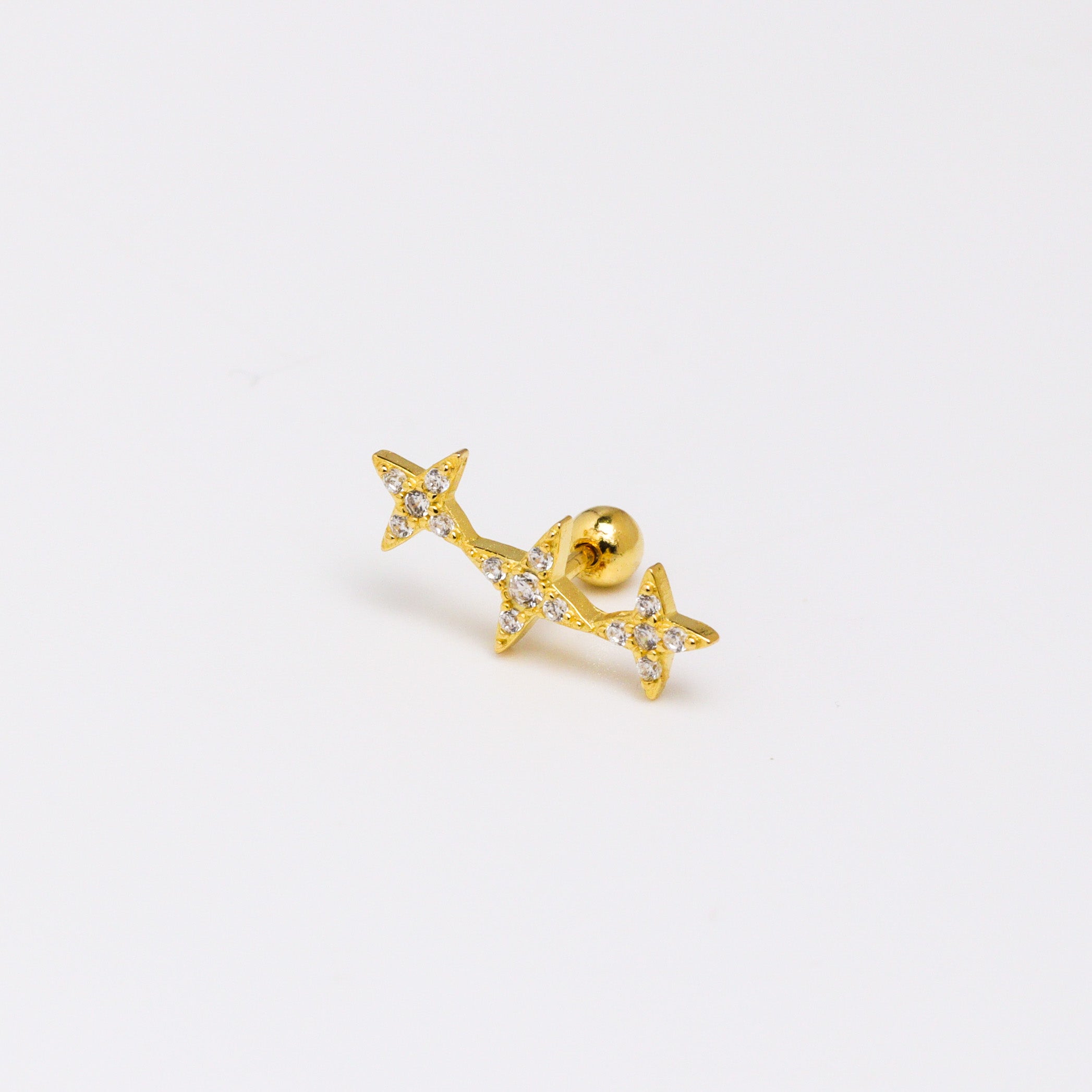Gold Tri Stars Silver 925 Stud Earrings