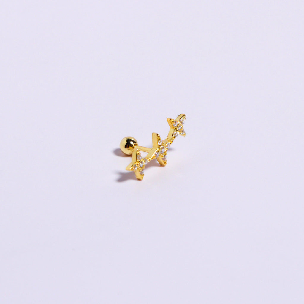 Gold Tri Stars Silver 925 Stud Earrings