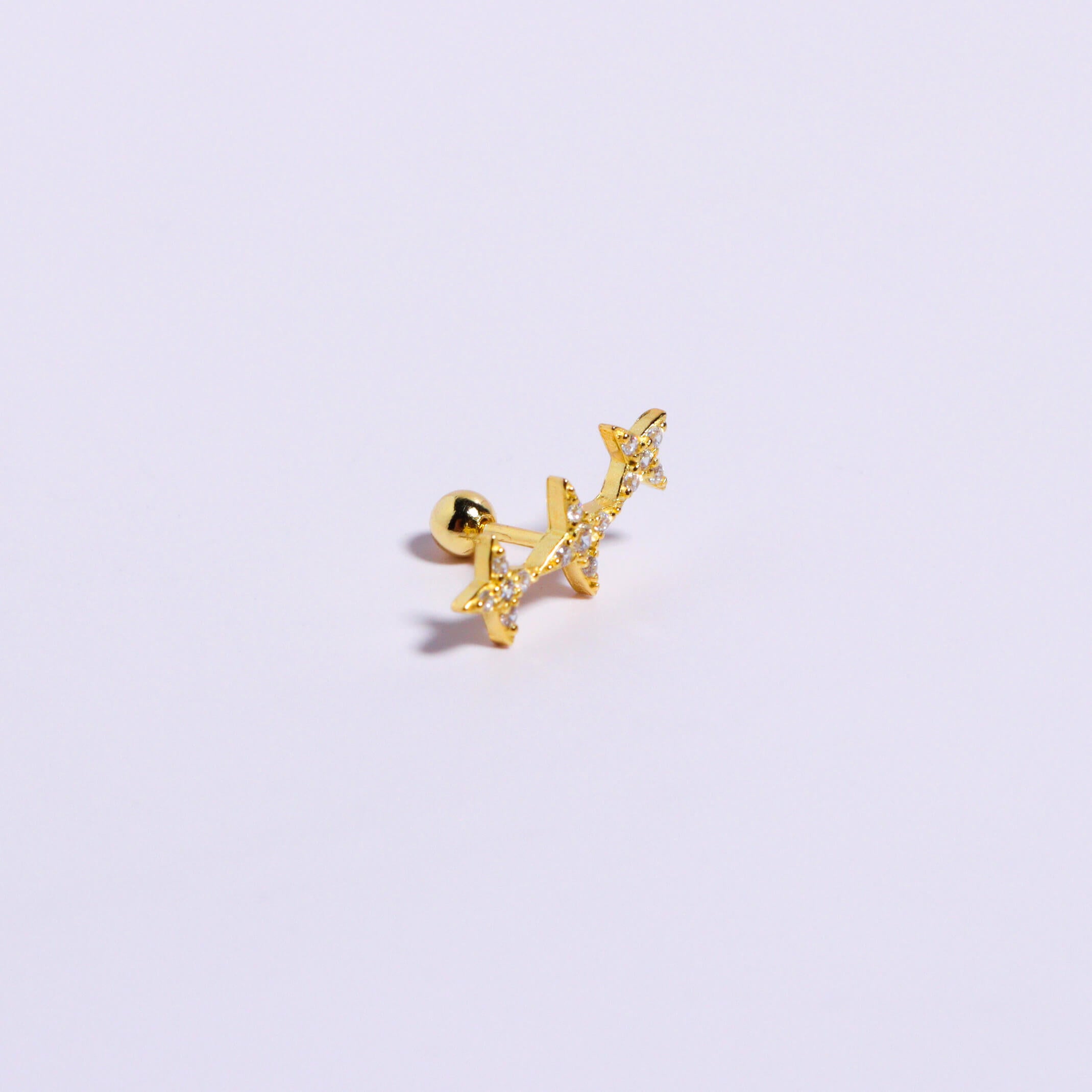 Gold Tri Stars Silver 925 Stud Earrings
