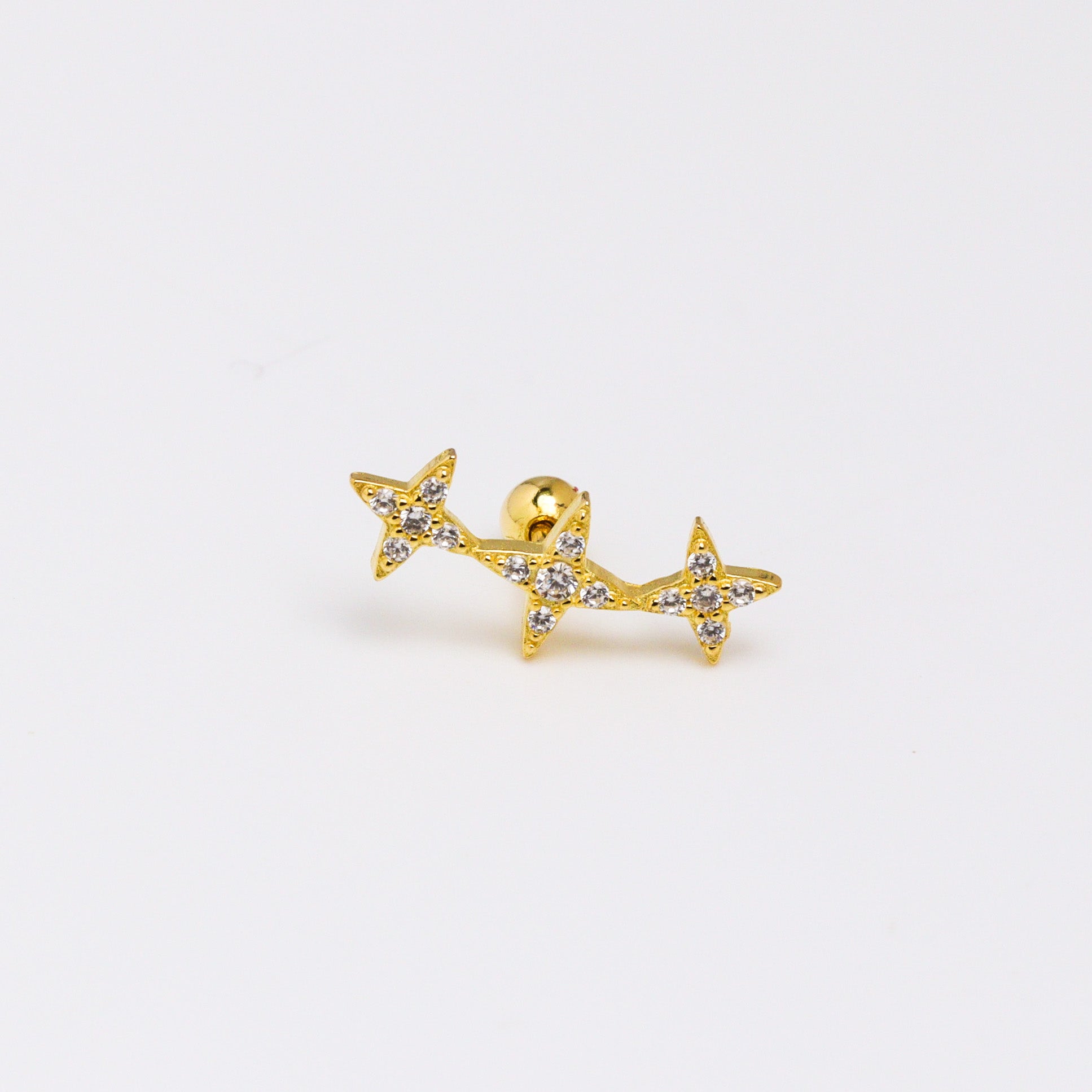 Gold Tri Stars Silver 925 Stud Earrings