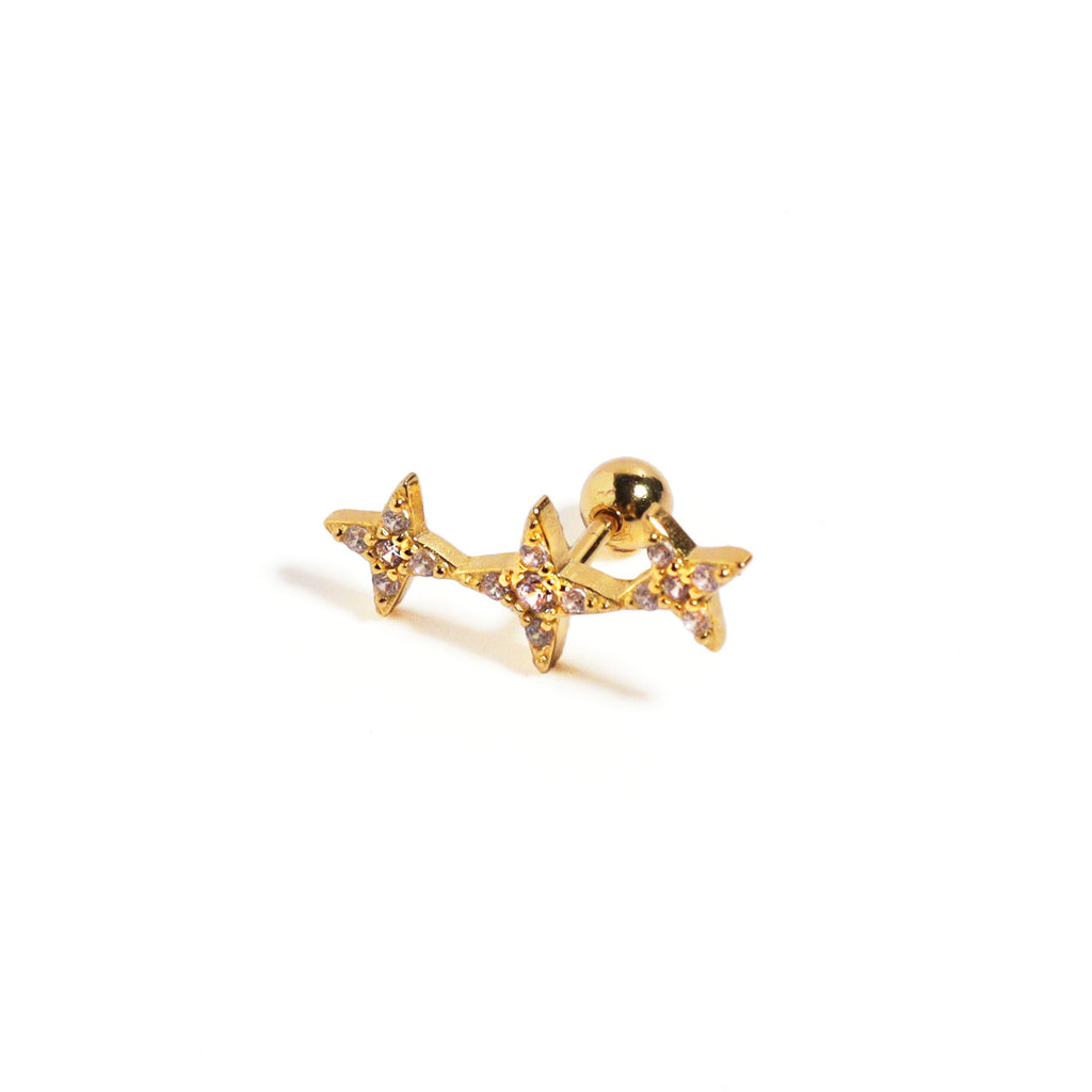 Gold Tri Stars Silver 925 Stud Earrings