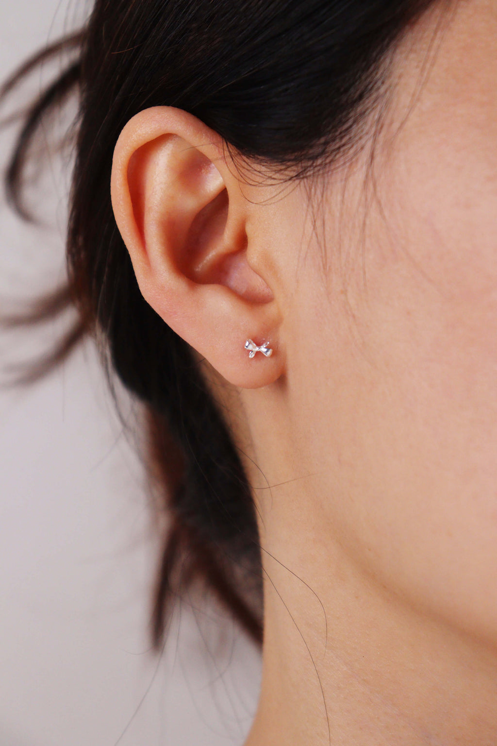 Tiny Ribbon Silver Stud Earrings