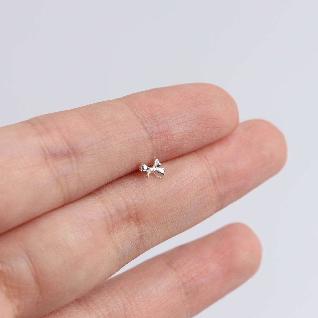 Tiny Ribbon Silver Stud Earrings