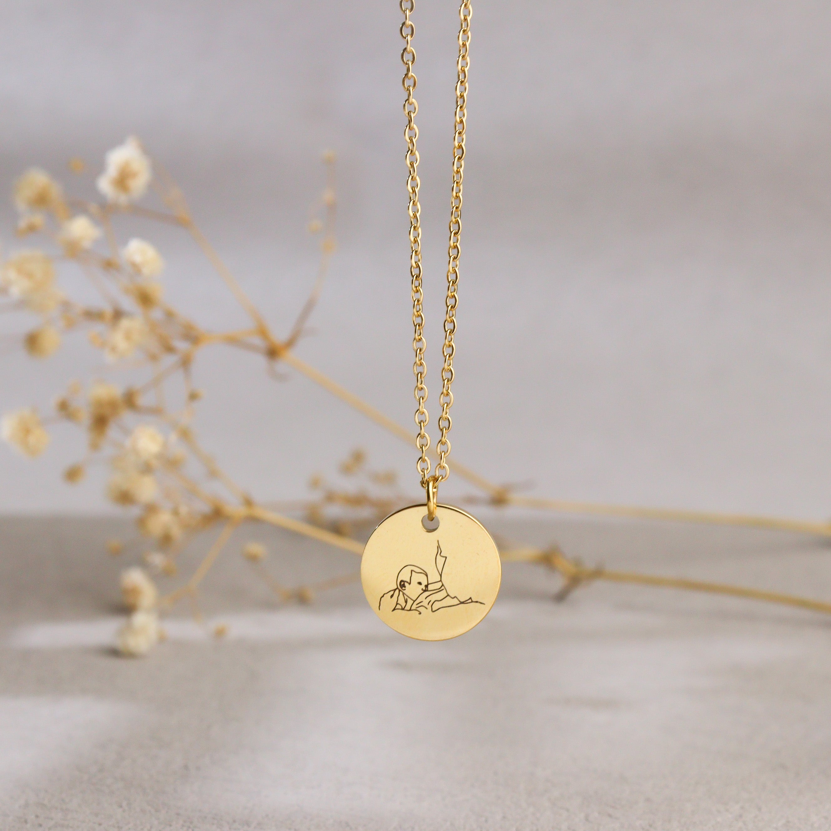 Personalized Portrait Illustration Engraved Necklace