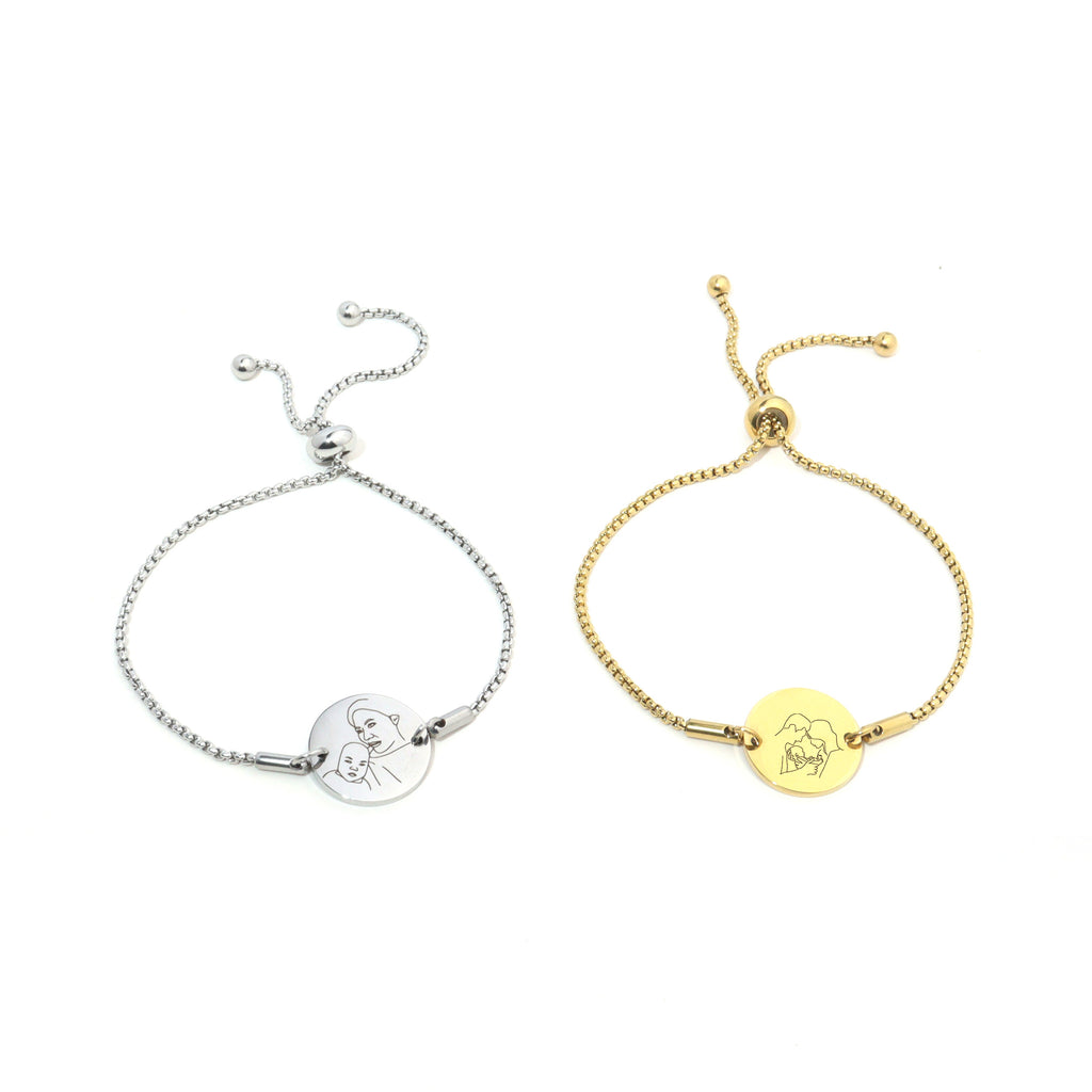 Engrave Gold Round Charm Adjustable Bracelet