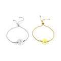 Engrave Gold Round Charm Adjustable Bracelet