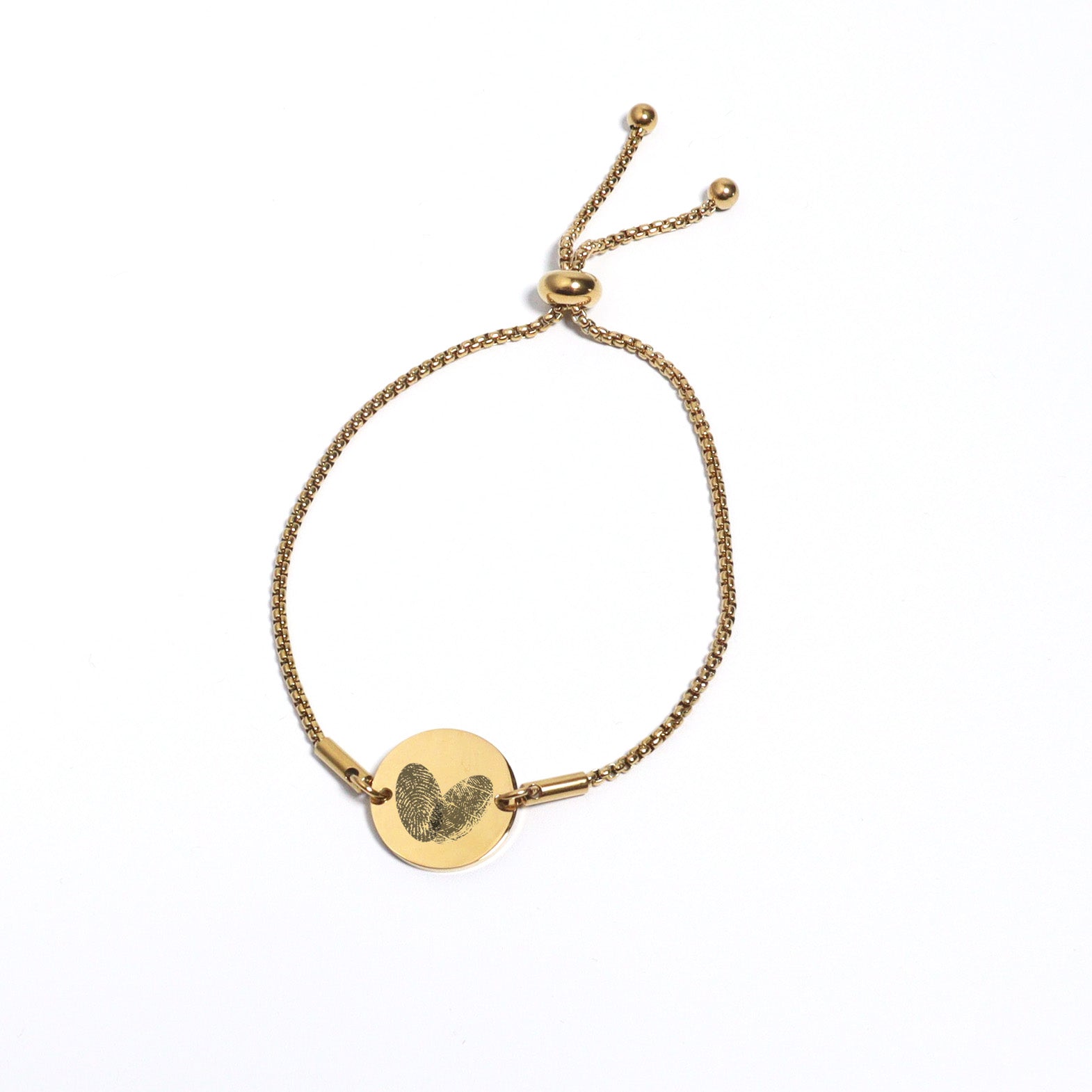 Engrave Fingerprint Round Charm Adjustable Bracelet