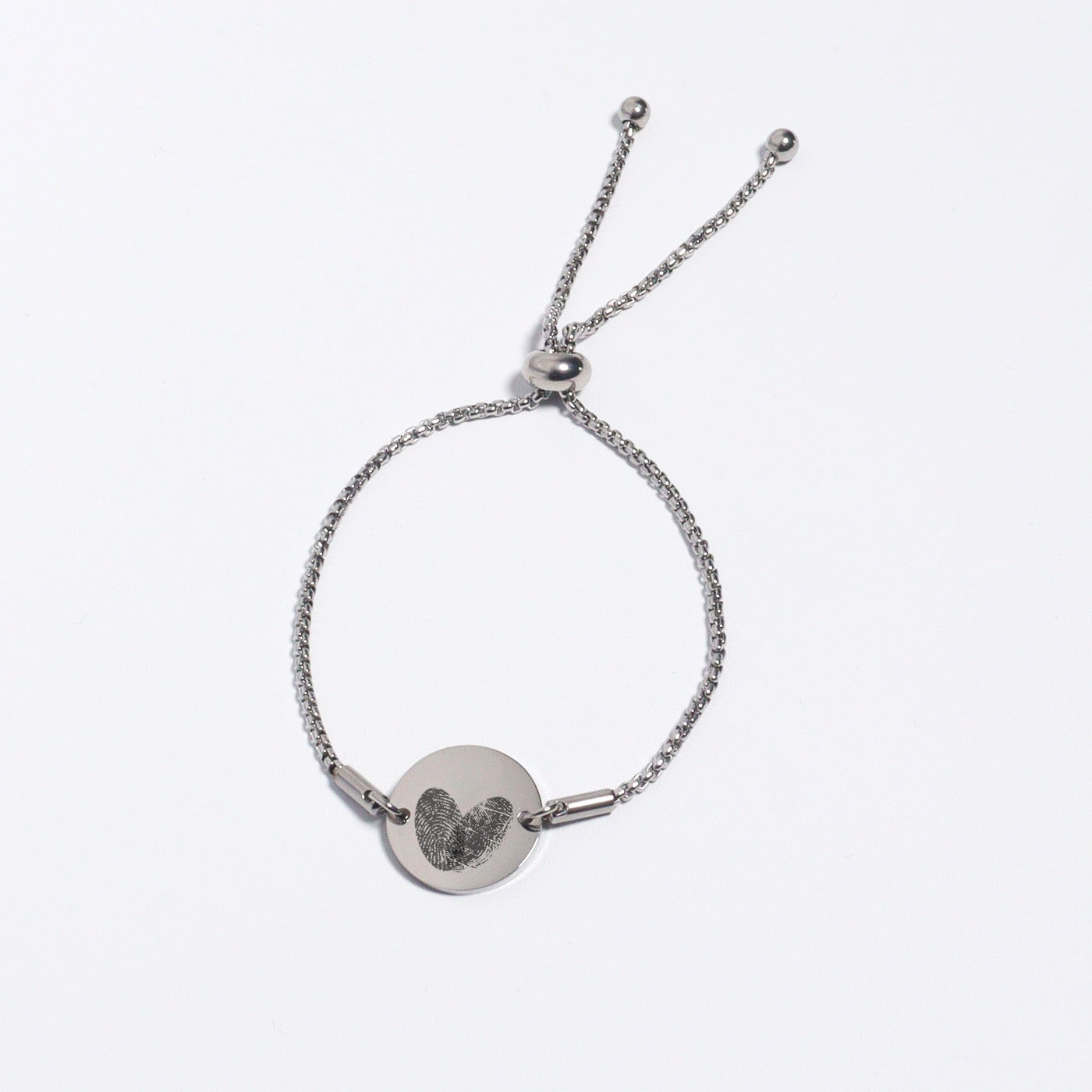 Engrave Fingerprint Round Charm Adjustable Bracelet