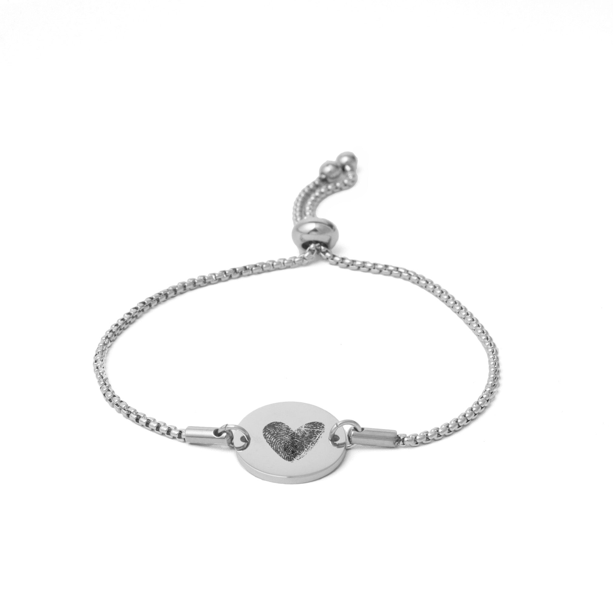 Engrave Fingerprint Round Charm Adjustable Bracelet