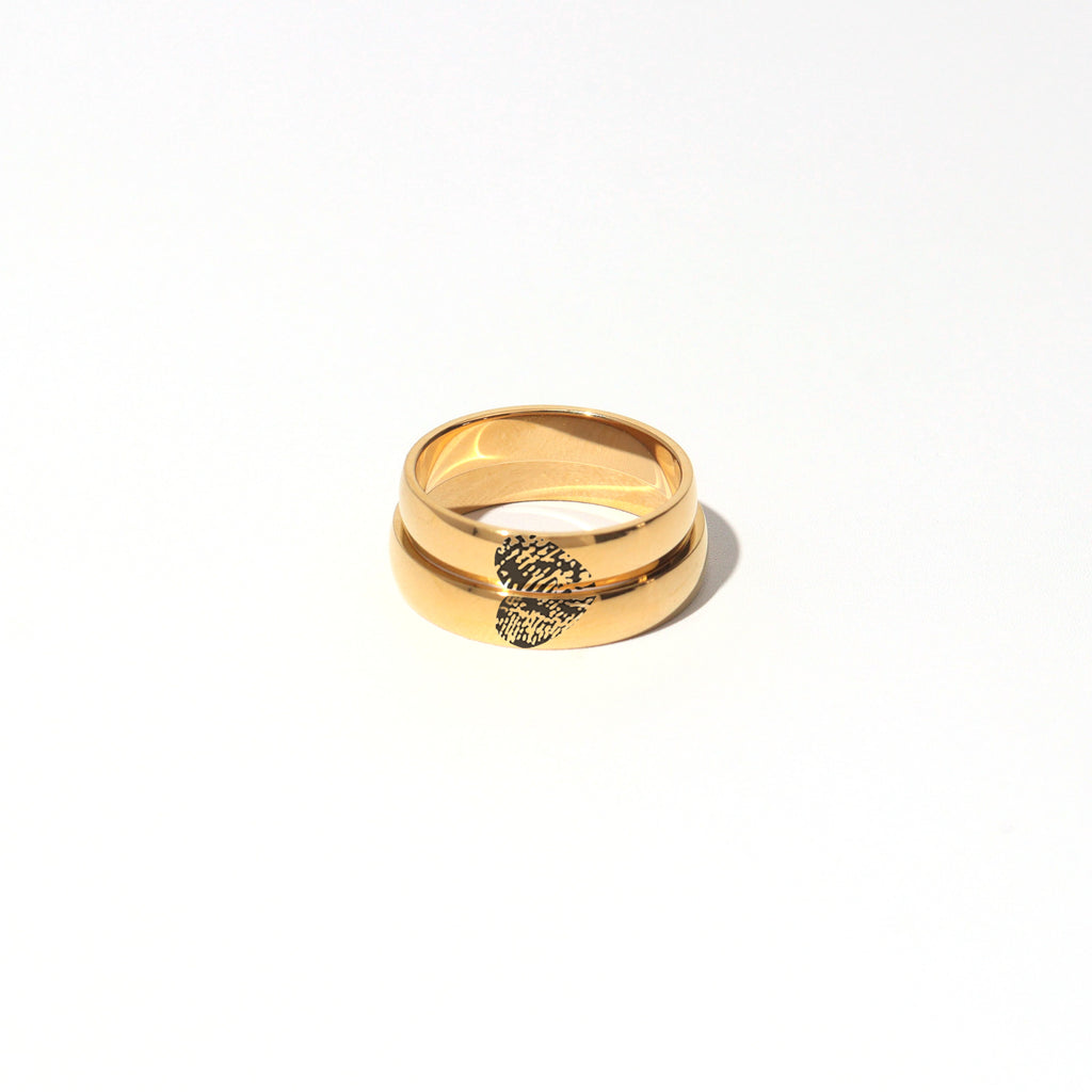 Engraved Love Fingerprint Couple Gold Ring