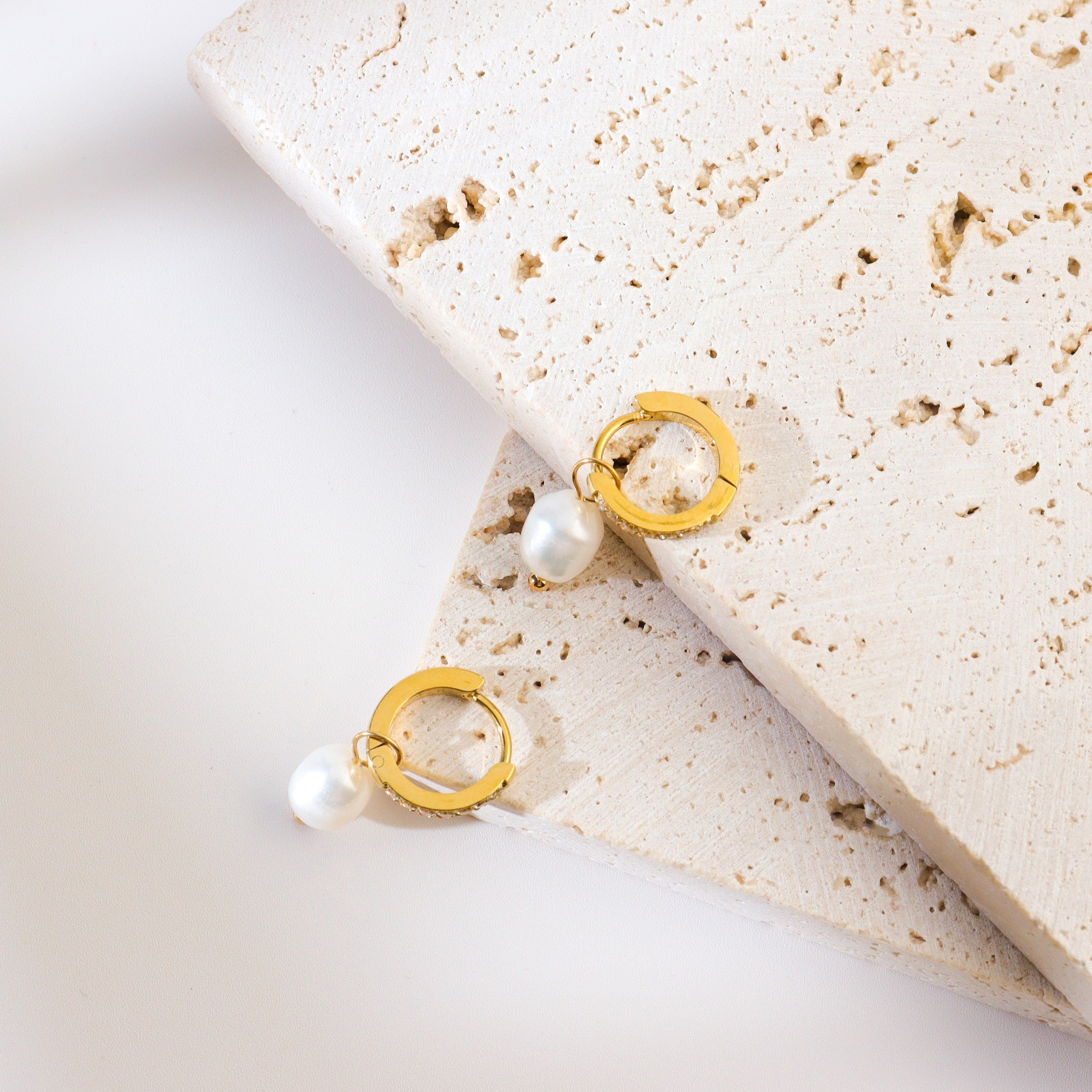 Pearl Cross Gold Hoop Earrings