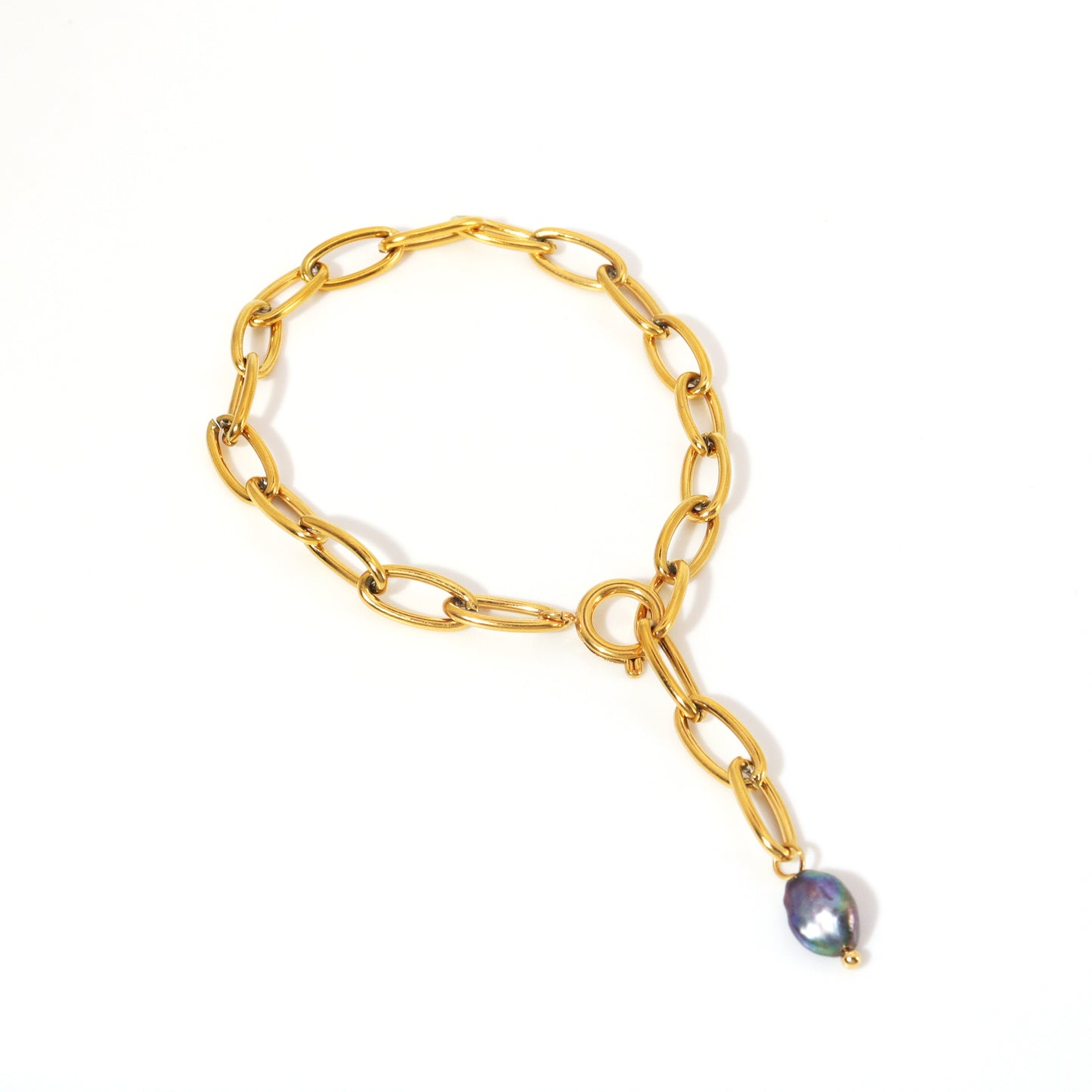 Purple Pearl Oval Chain Bracelet