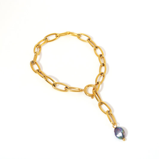 Purple Pearl Oval Chain Bracelet