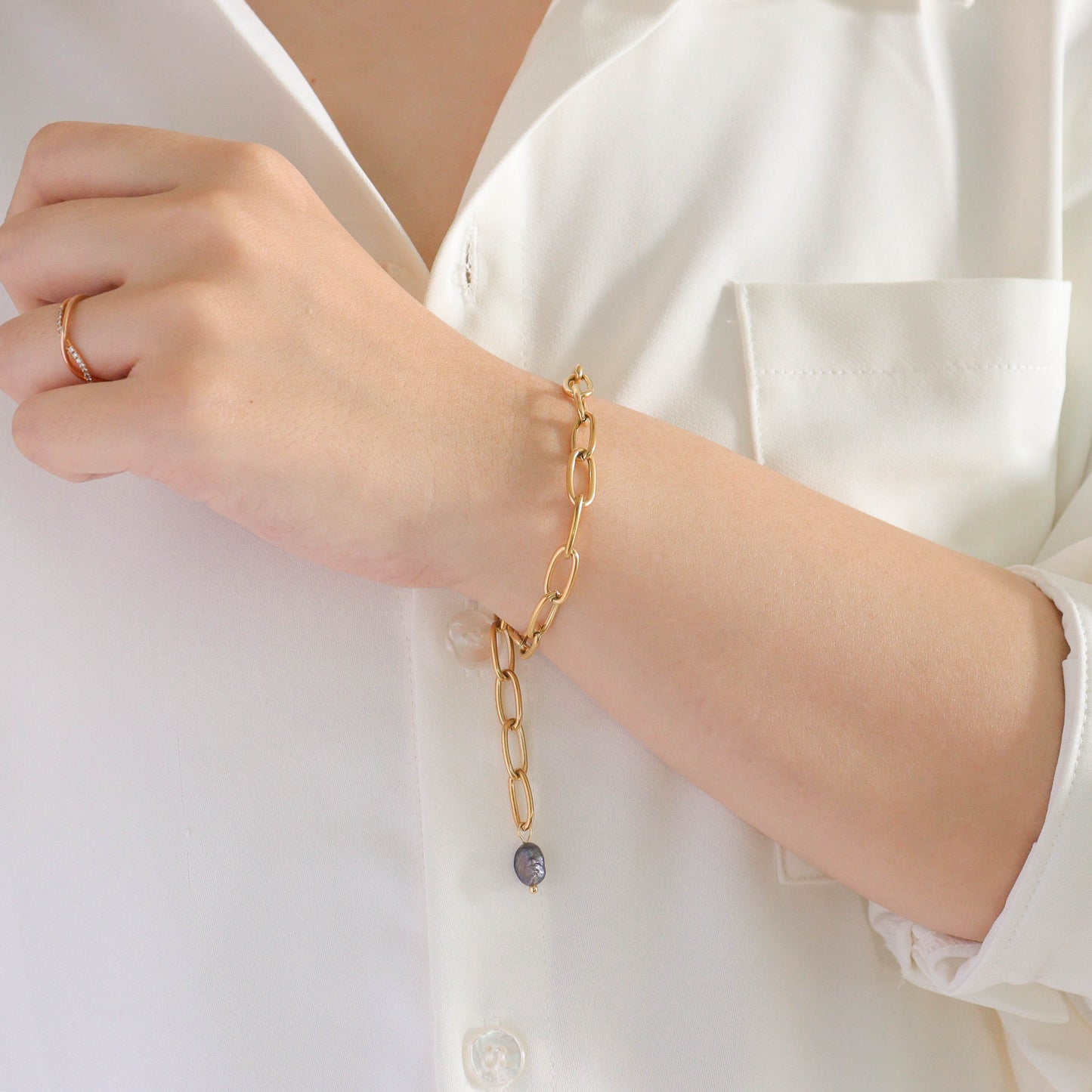 Purple Pearl Oval Chain Bracelet