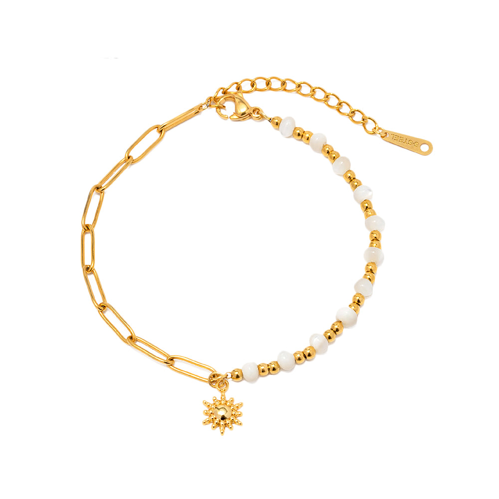 White Bead Sunflower Bracelet