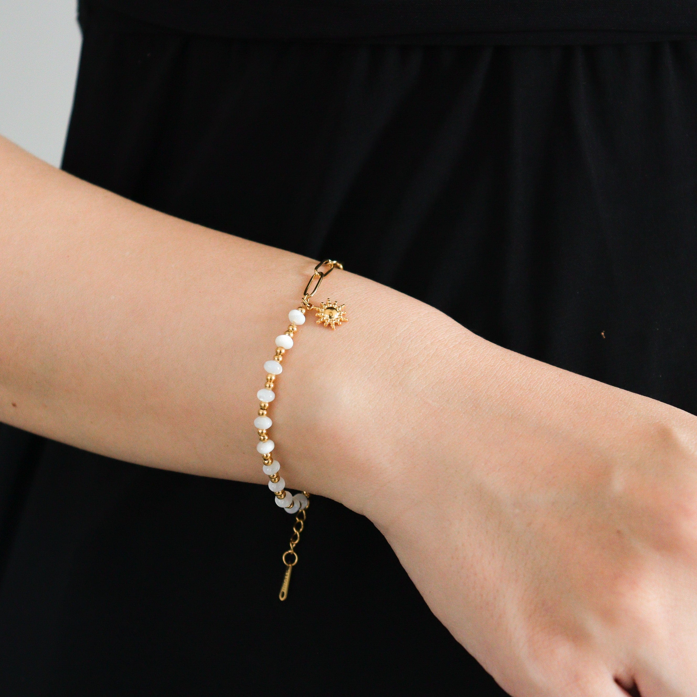 White Bead Sunflower Bracelet