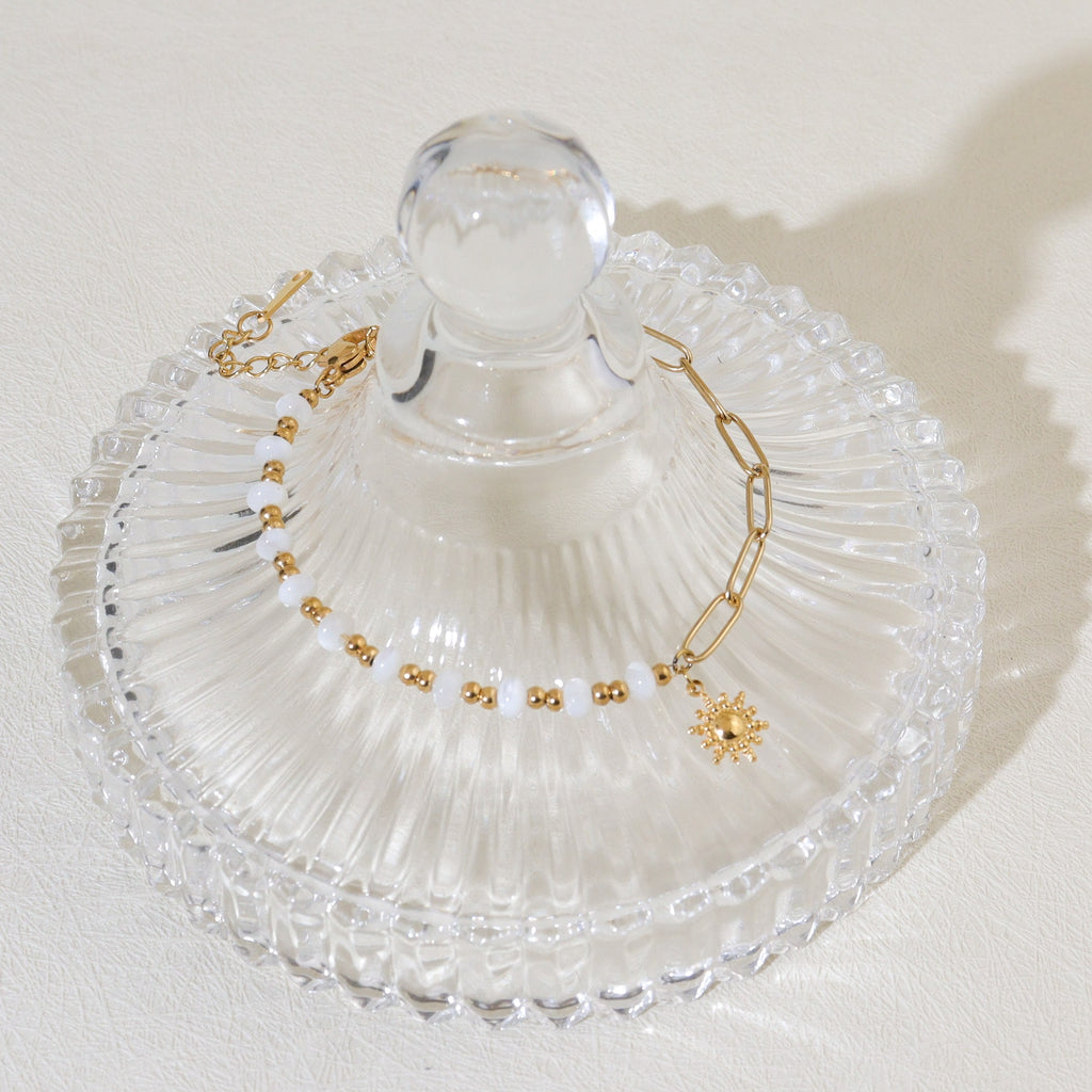 White Bead Sunflower Bracelet