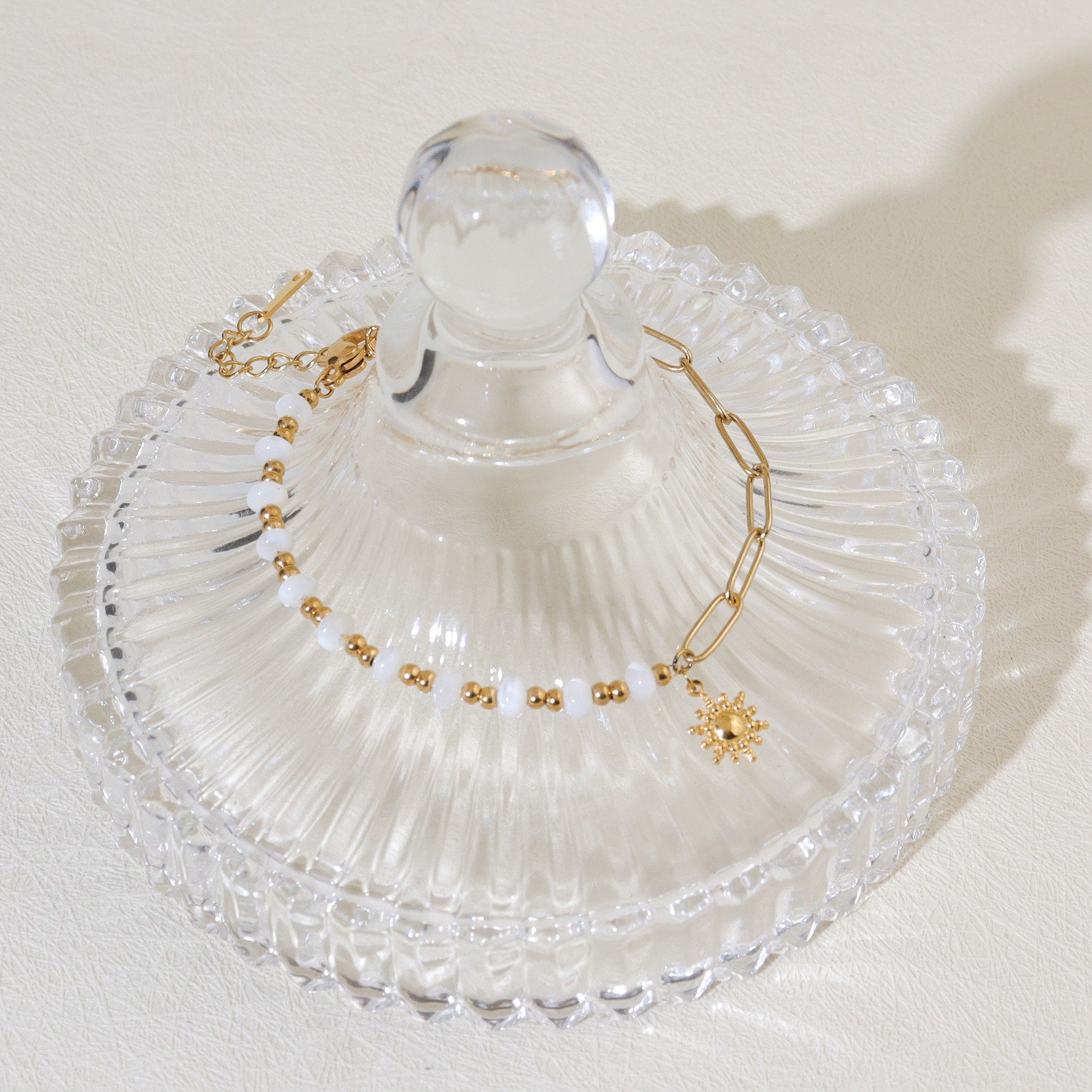 White Bead Sunflower Bracelet