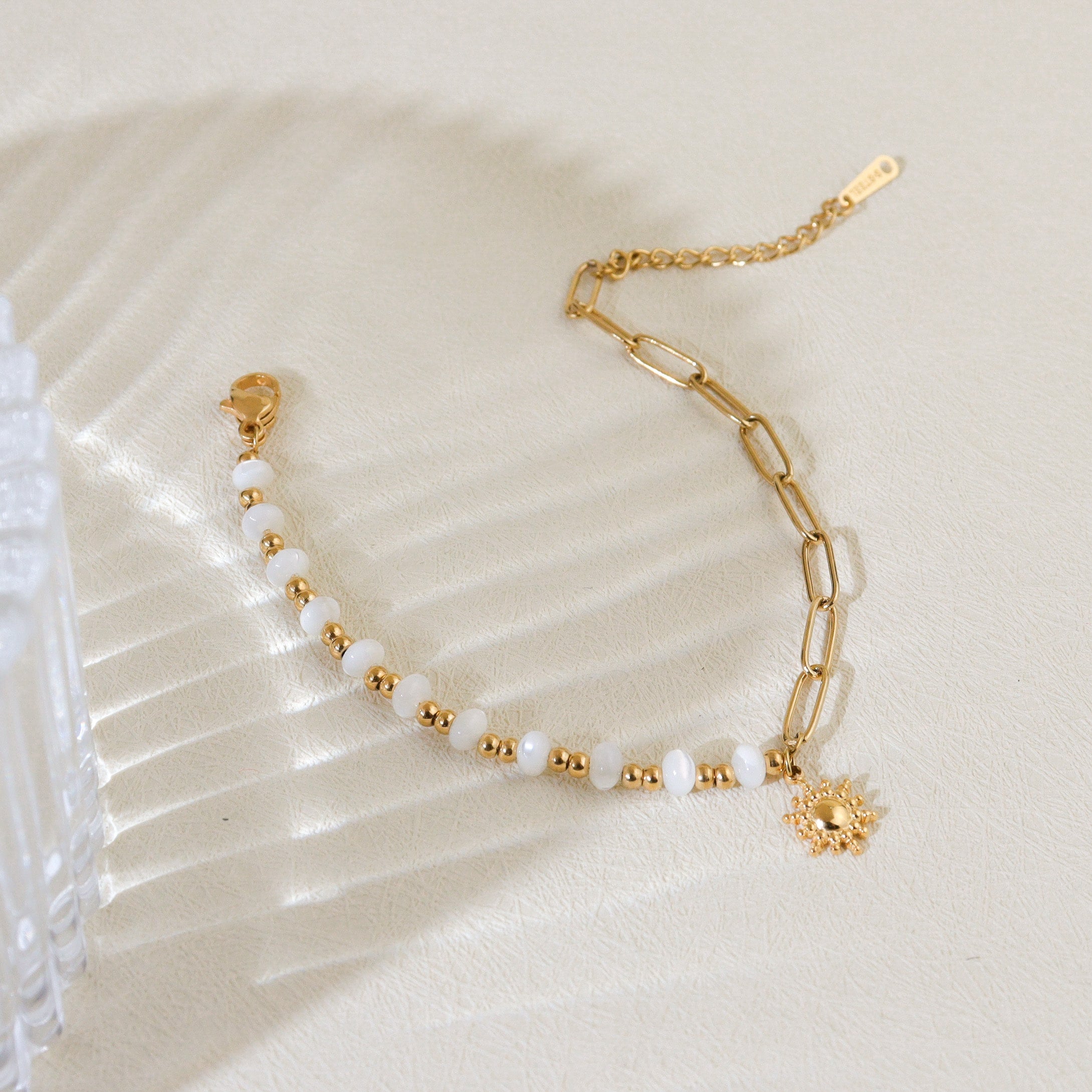 White Bead Sunflower Bracelet