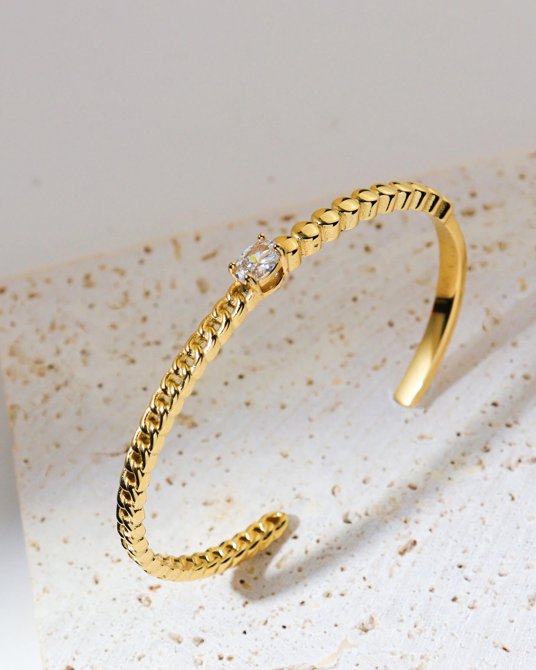 Solitaire Gold Cuff Bangle