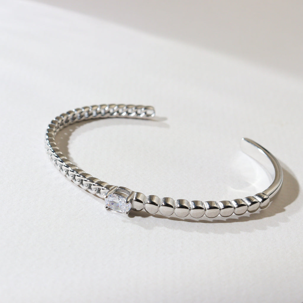 Solitaire Silver Cuff Bangle