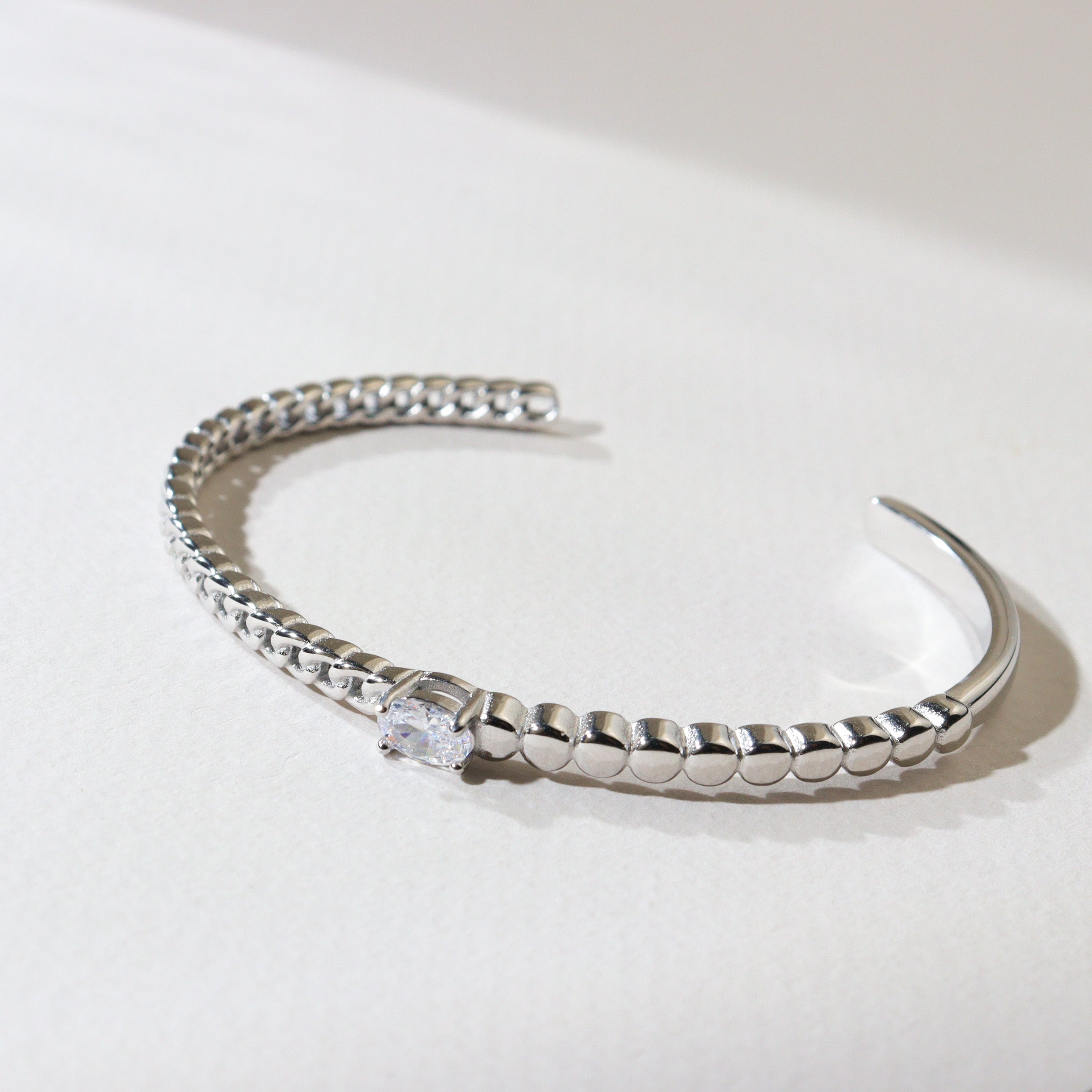 Solitaire Silver Cuff Bangle