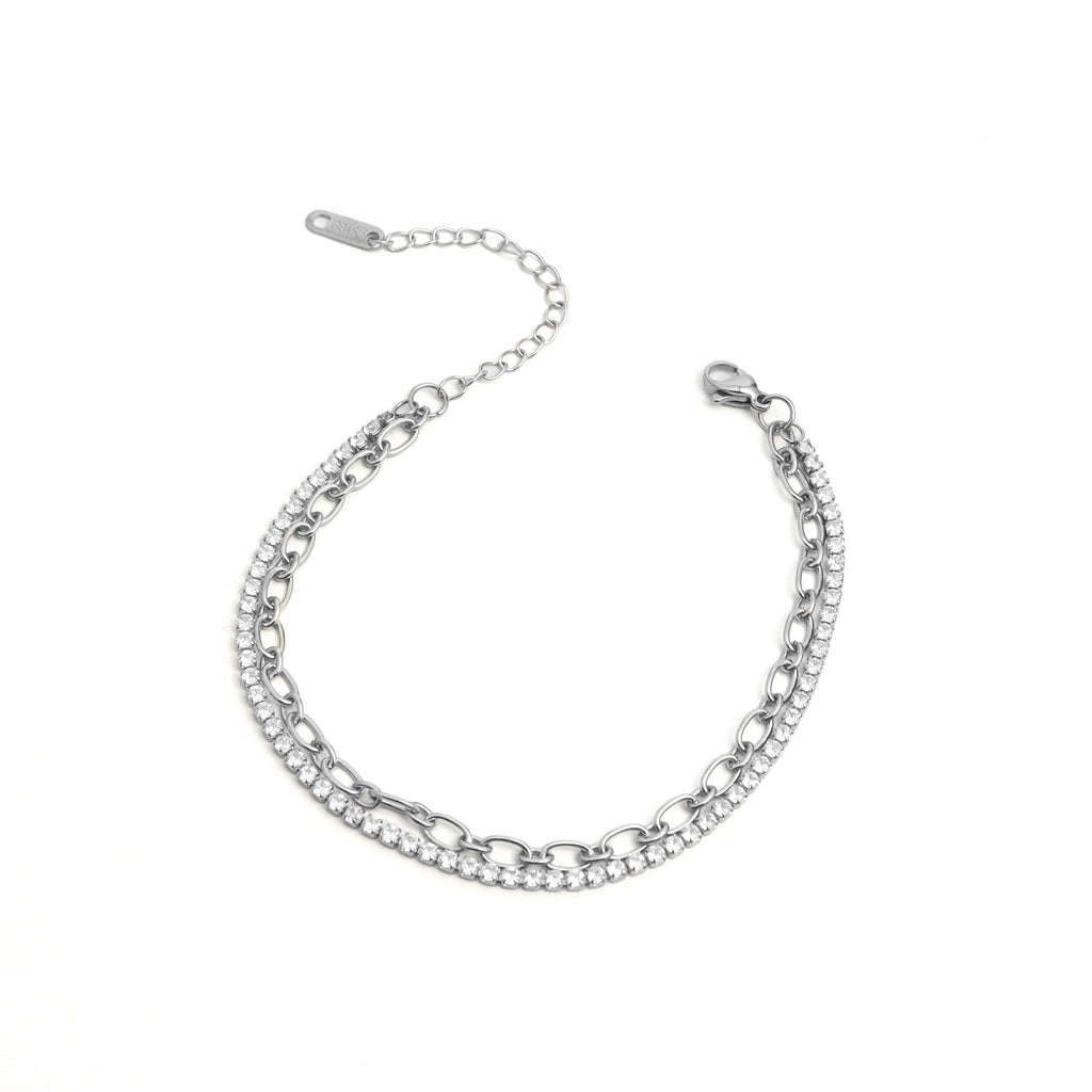 Double Chain Silver Tennis Bracelet