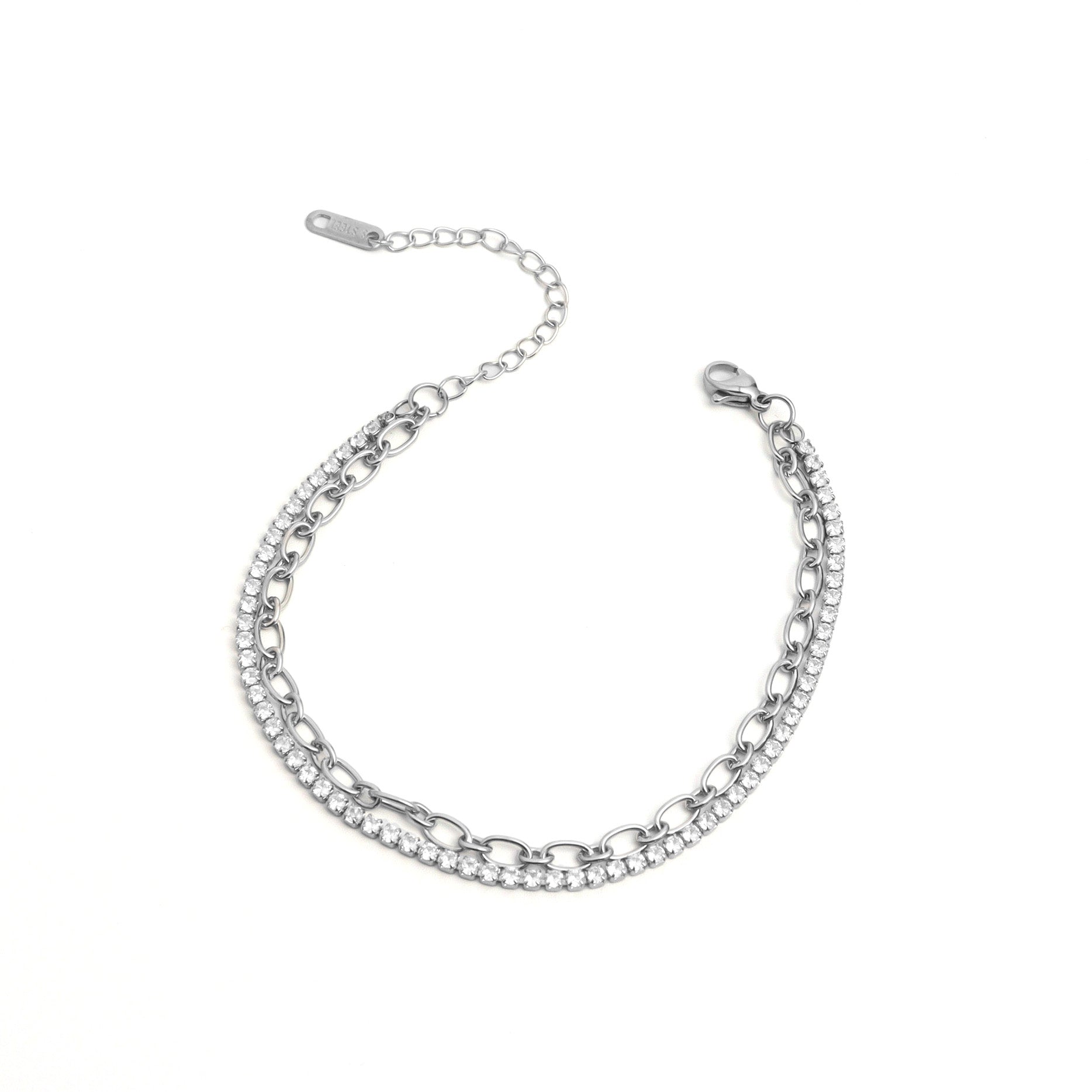 Double Chain Silver Tennis Bracelet