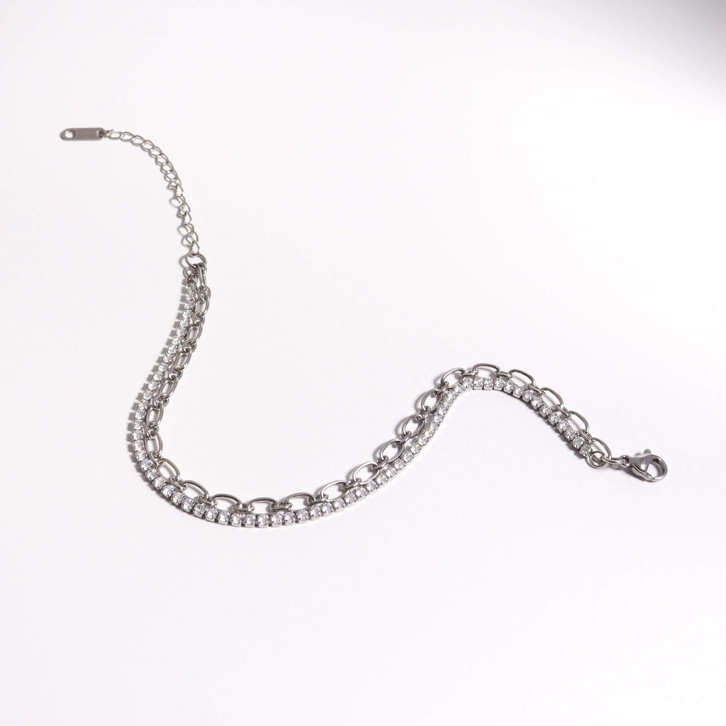 Double Chain Silver Tennis Bracelet