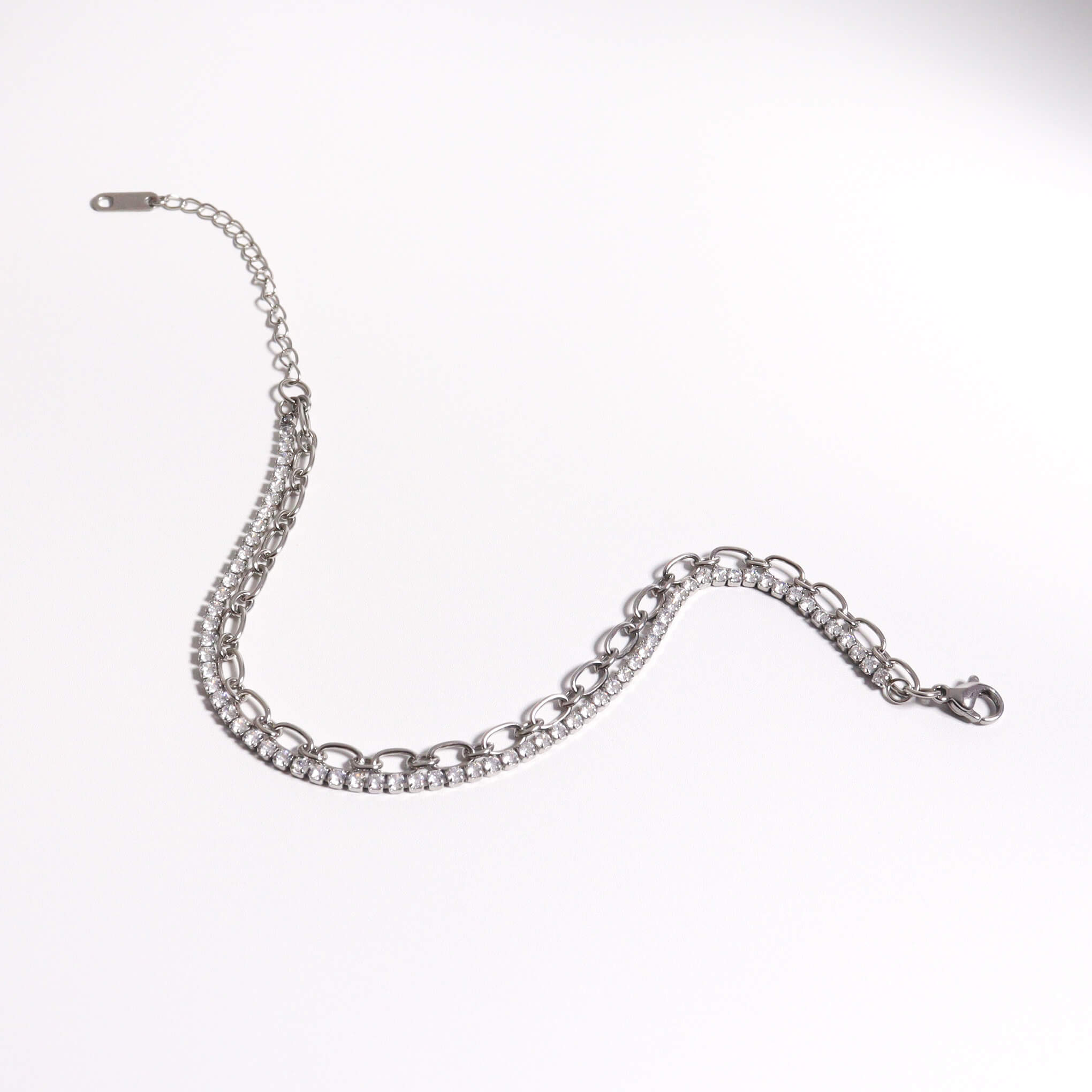 Double Chain Silver Tennis Bracelet