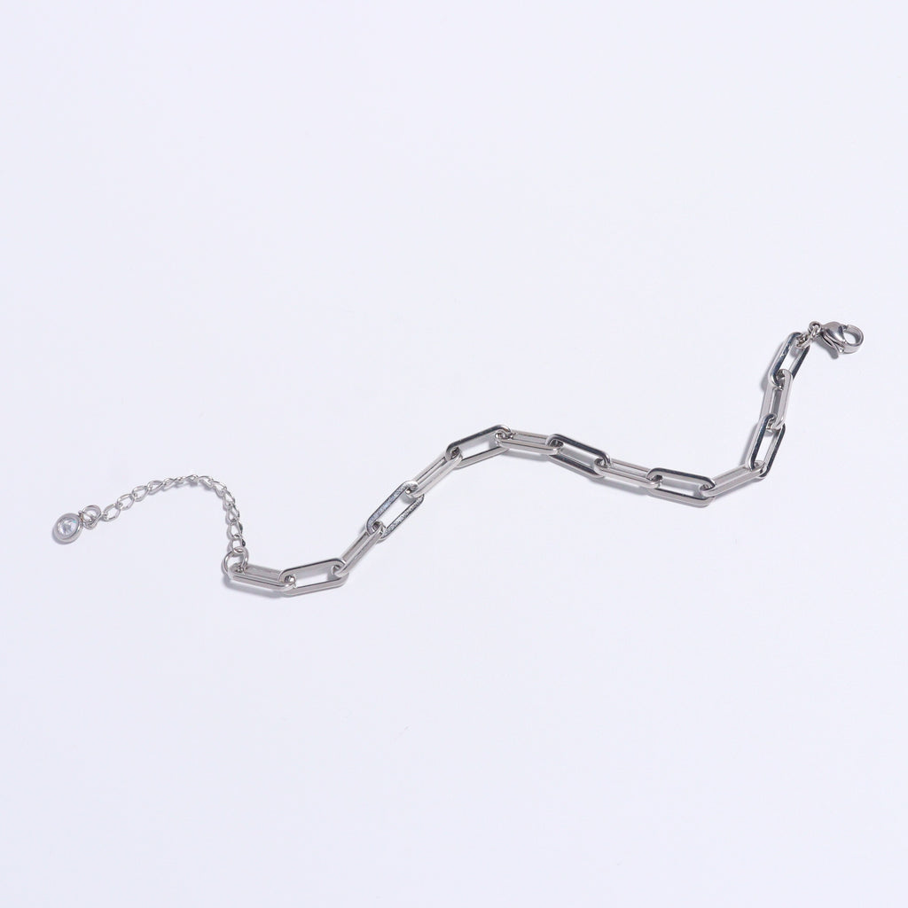 Thick Paper Clip Silver Chain Bracelet