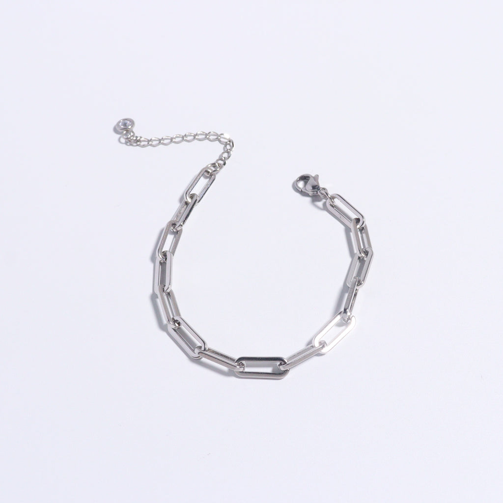 Thick Paper Clip Silver Chain Bracelet