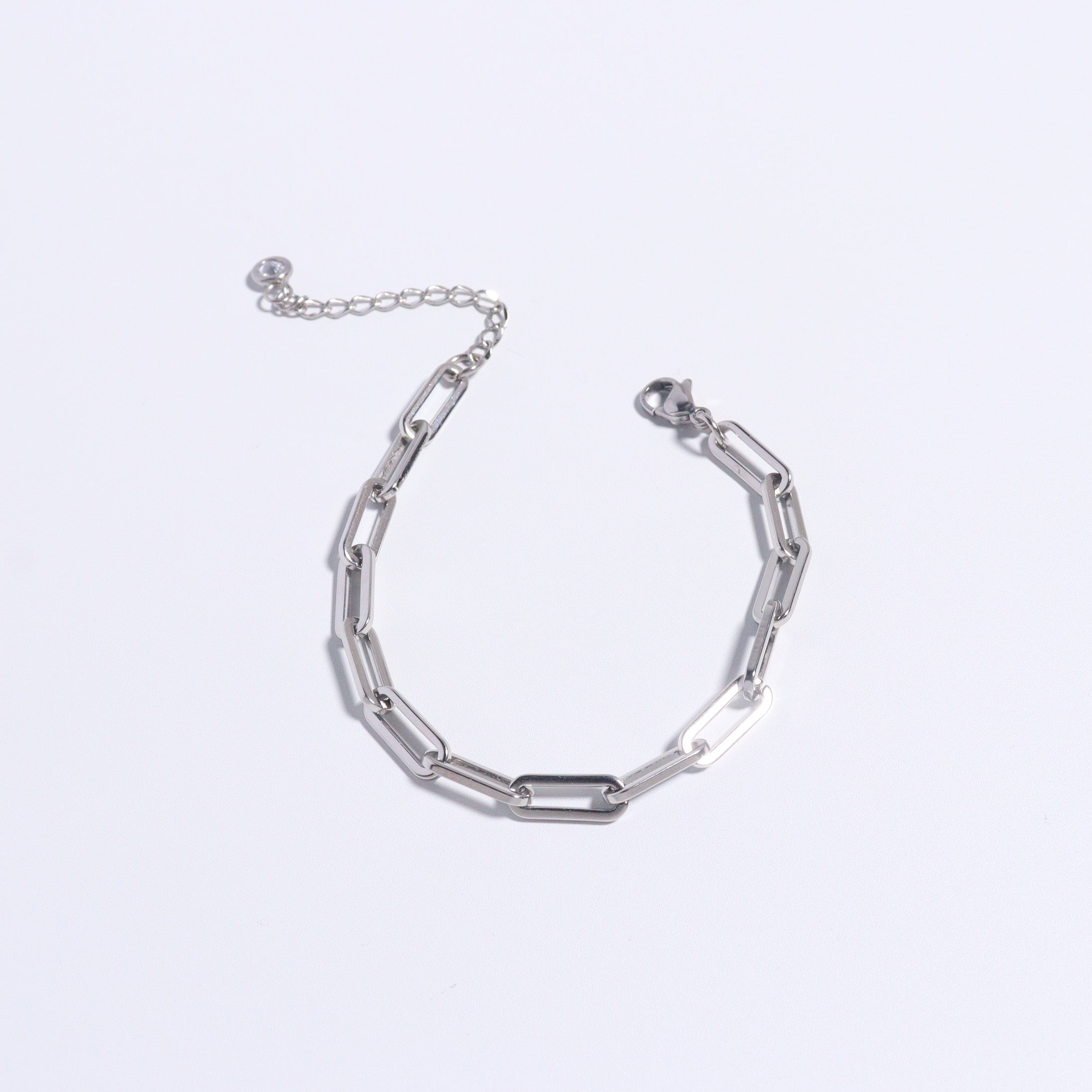 Thick Paper Clip Silver Chain Bracelet