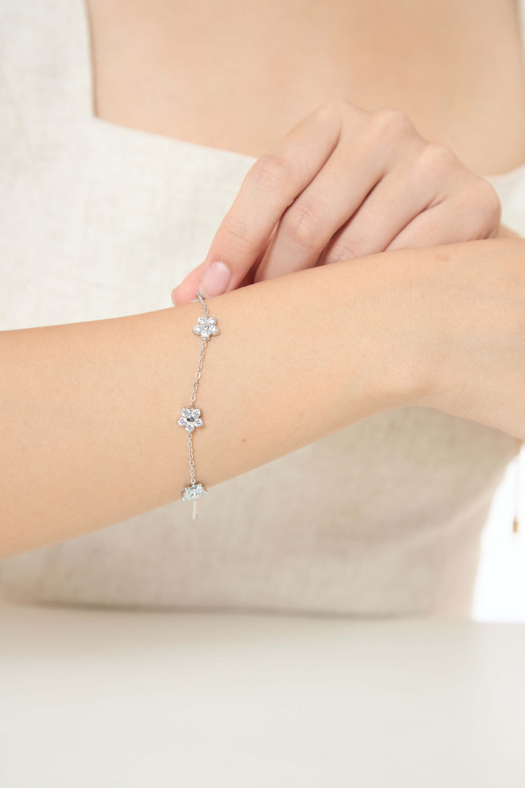 Petal Five Silver Flower Bracelet