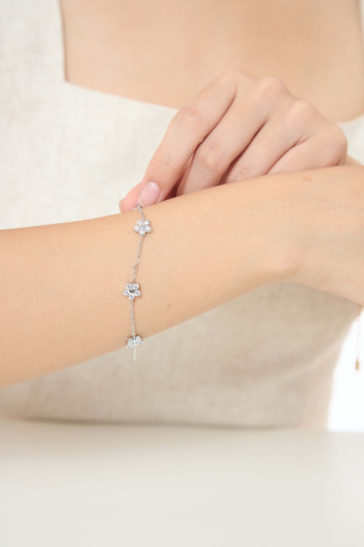 Petal Five Silver Flower Bracelet